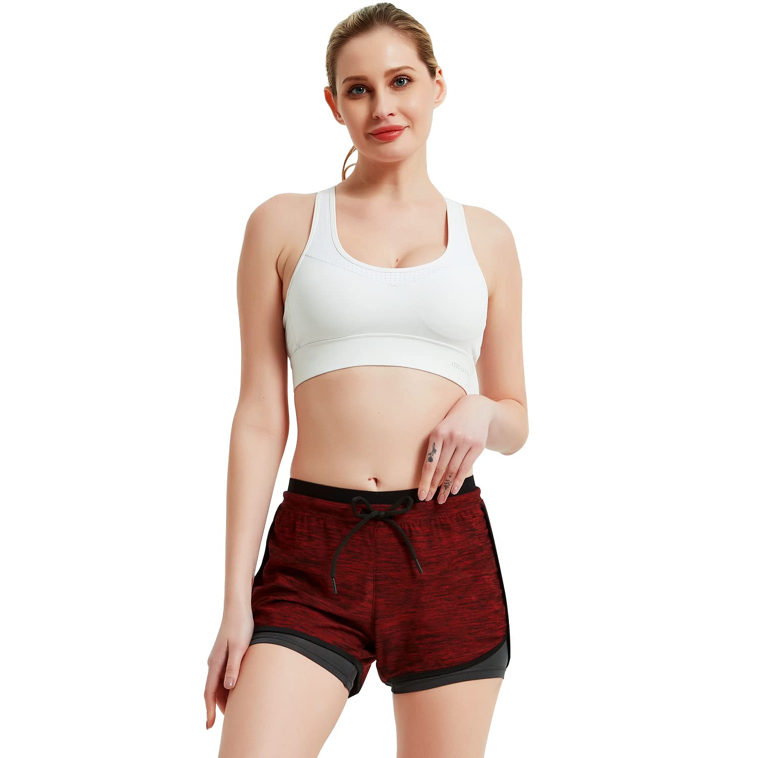 RIBOOM Women's High Waist Running Shorts - Double Layer Workout Shorts for Yoga, Gym & Fitness - Breathable & Comfortable for Sports & Active Lifestyle