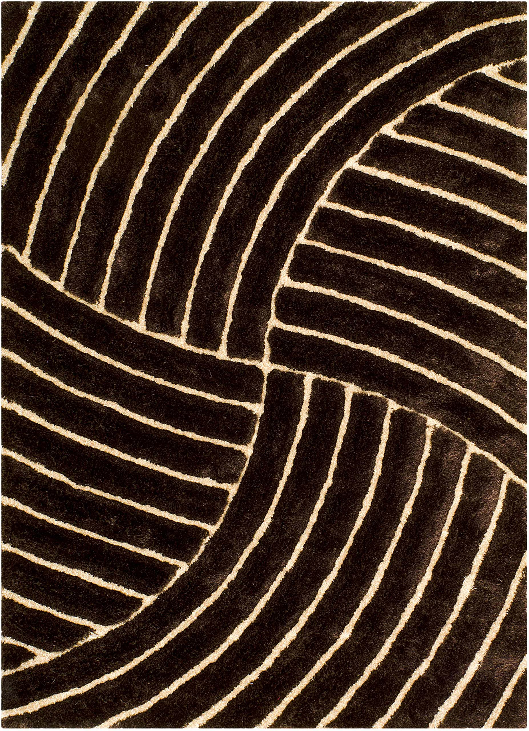 5x7 Shag Rug for Living Room Decor - Modern Swirl Pattern, Hand Carved 3D Texture in Chocolate Brown & Beige | Soft Plush Area Rug for Bedroom, Nursery, or Cozy Home Decor