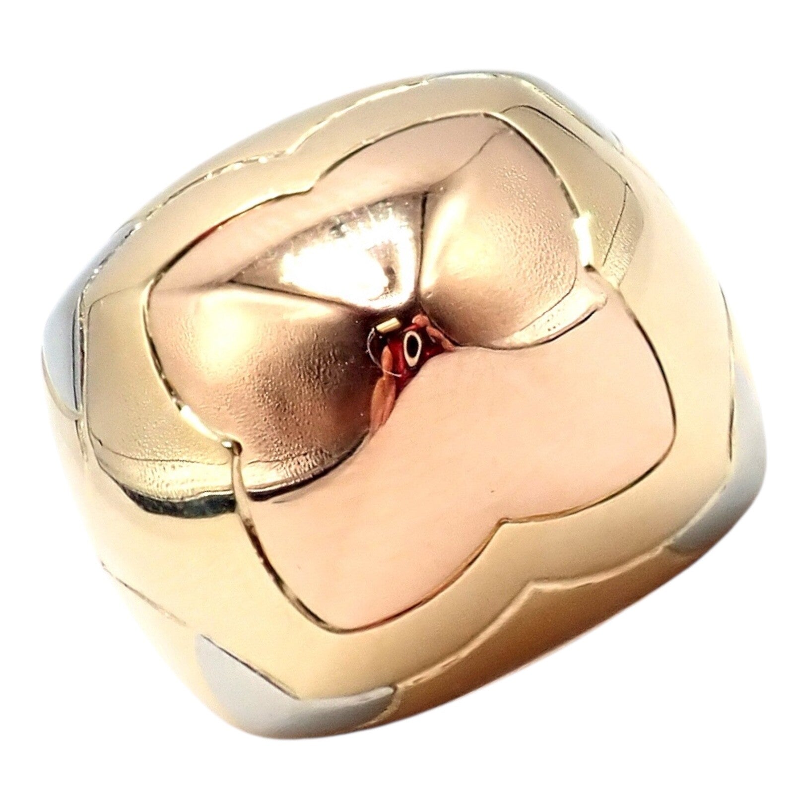 Authentic Bvlgari 18k Yellow White Rose Gold Tricolor Pyramid Ring - Size 6 | Luxury Statement Jewelry for Weddings, Parties & Special Occasions