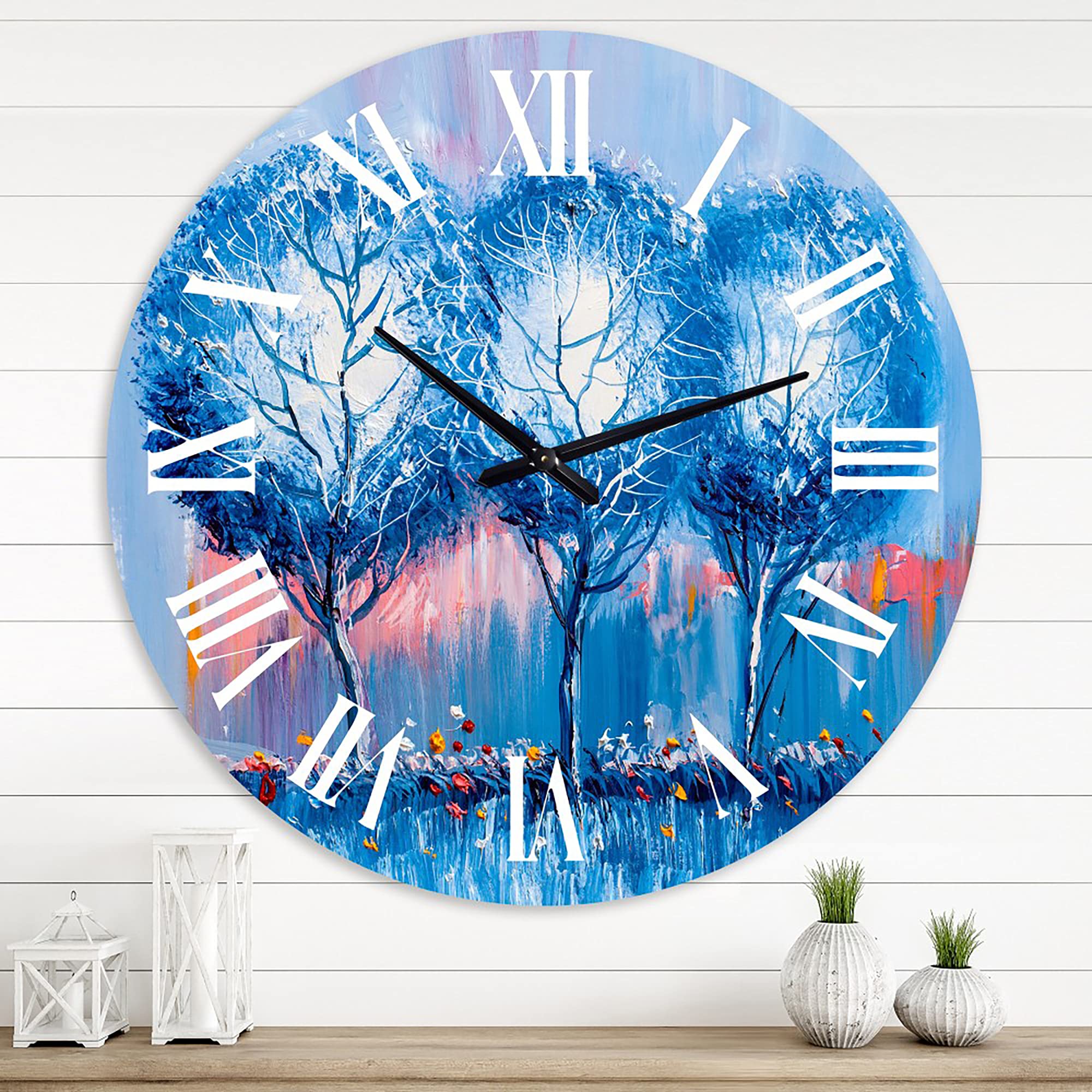 Modern Colorful Trees Impressionist Landscape Wall Clock - Large Office Decor, Nature-Inspired Art for Home & Workspace | Perfect for Living Room, Bedroom & Office Spaces