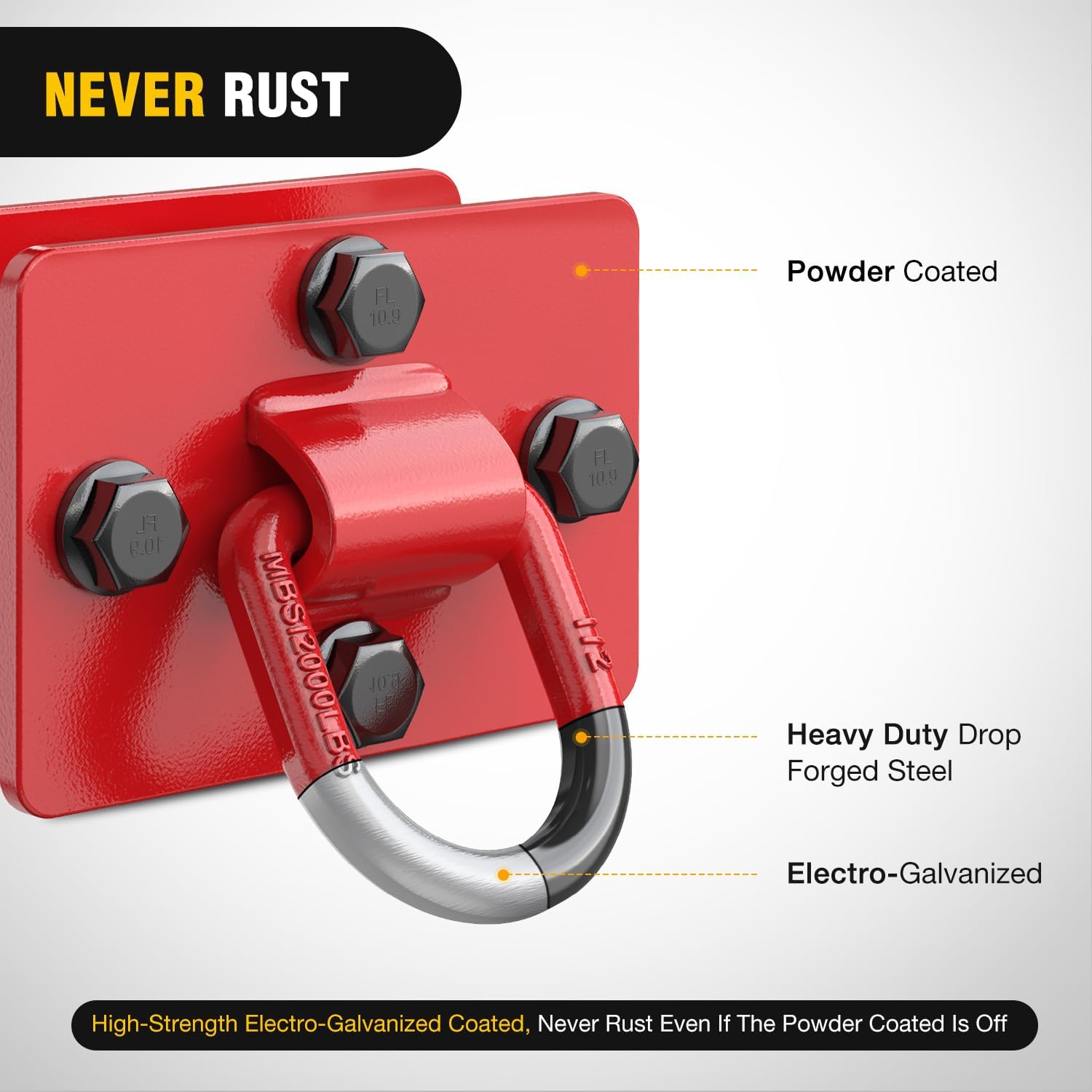 1/2 Inch Tractor Bucket D-Ring Shackles (Pair) - Heavy Duty Red Towing Hooks for Farm Equipment & Off-Road Vehicles - Perfect for Towing, Recovery & Agricultural Use