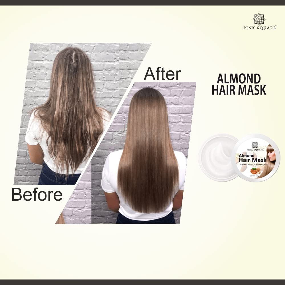 Pink Square Almond Protein Hair Mask - Deep Repair for Damaged & Rough Hair - Restores Softness & Natural Shine - Strengthens Hair - 200g Pack | Perfect for Dry, Frizzy & Chemically Treated Hair at Home Salon Treatments