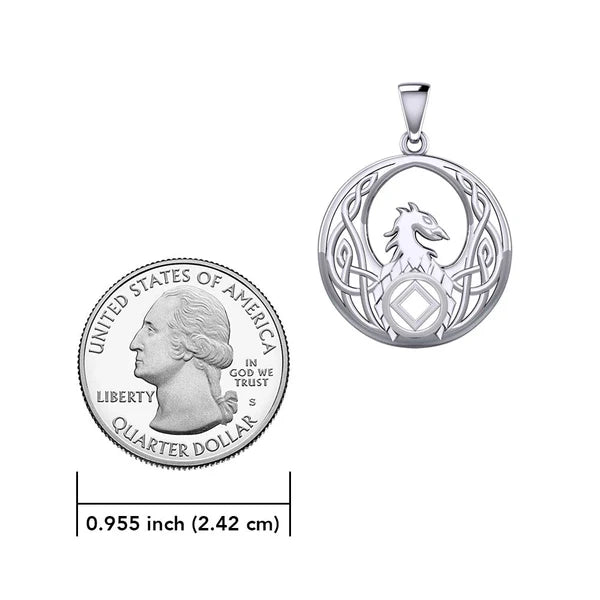 Celtic Phoenix Recovery Pendant in Sterling Silver - AA or NA Symbol - Adjustable 18