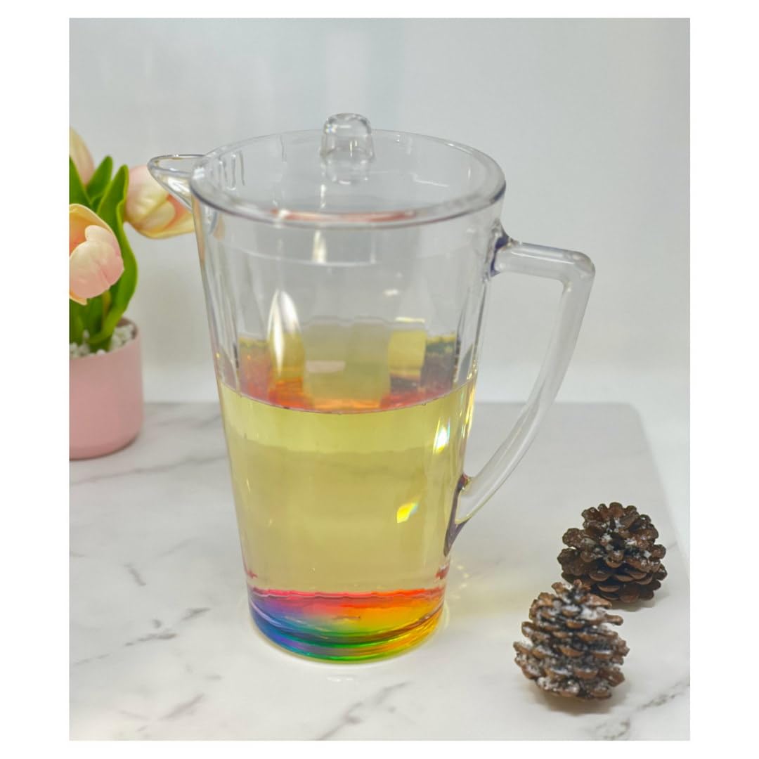 2.5 Quart BPA-Free Plastic Water Pitcher with Lid - Rainbow Design, Unbreakable, Leak-Proof Spout - Perfect for Iced Tea, Juice, Lemonade & Summer Drinks