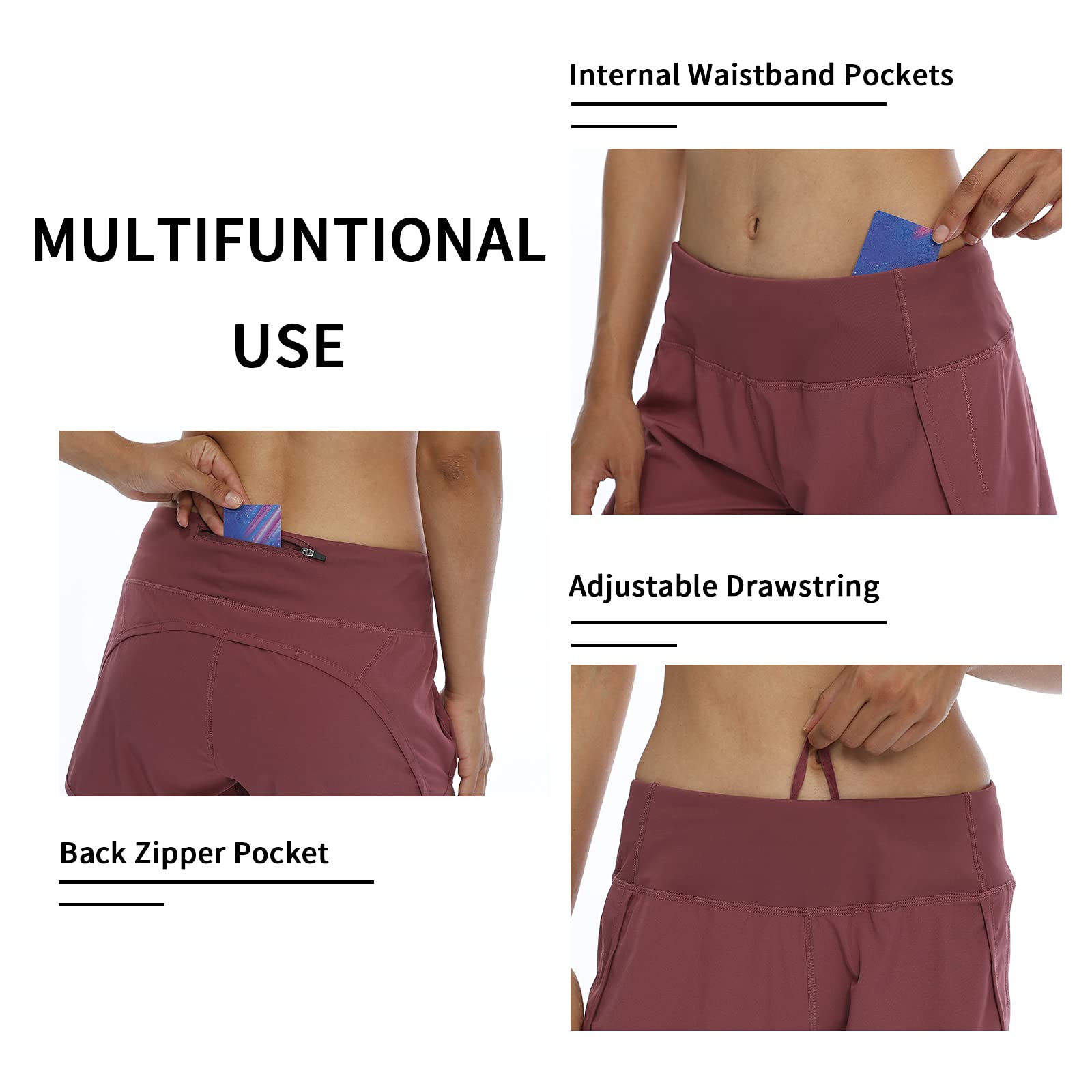 CQC Women's Running Shorts with Breathable Mesh Liner - Quick Dry Athletic Gym Yoga Shorts with Secure Zip Pocket - Perfect for Workouts, Jogging & Yoga Sessions