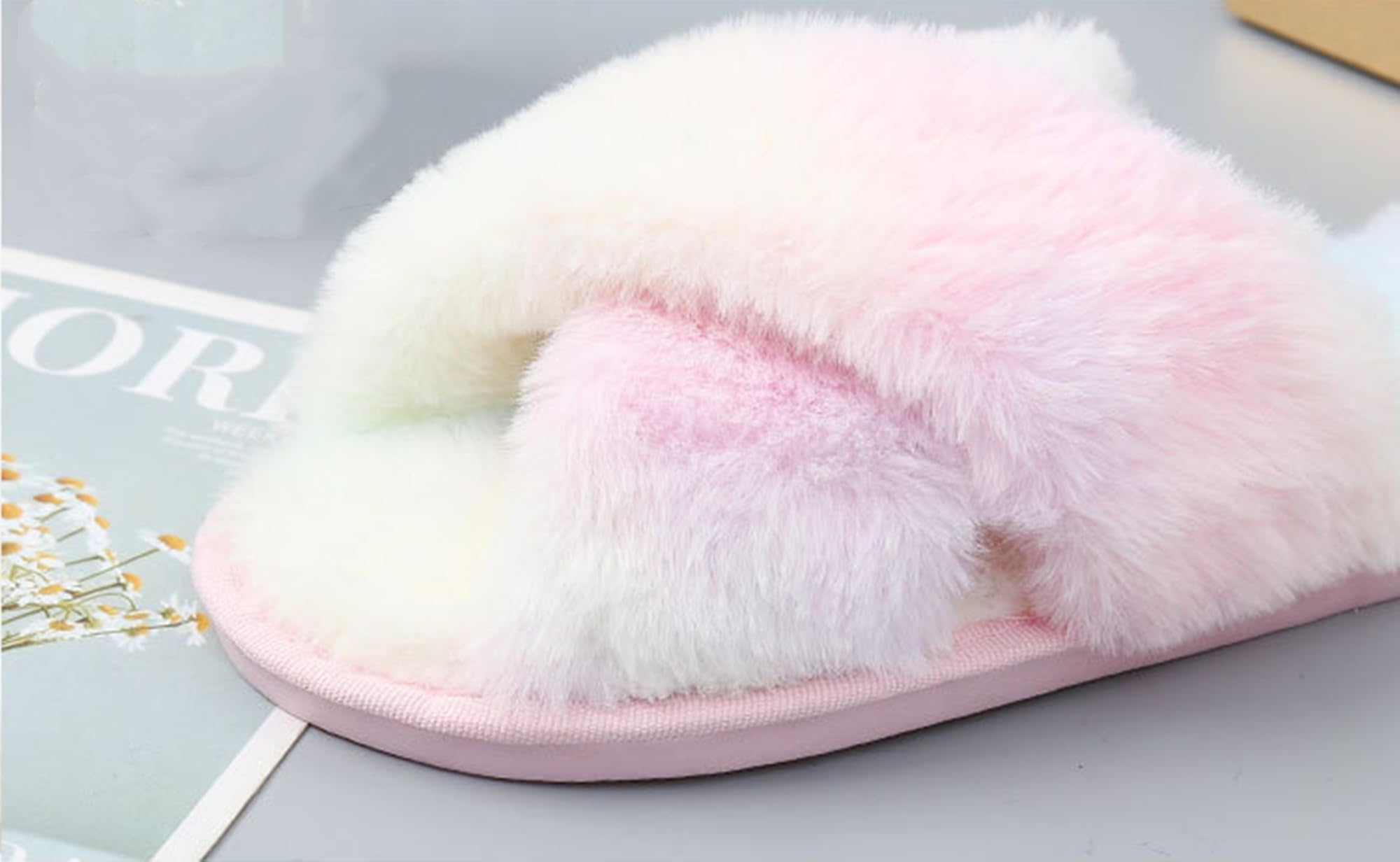 Women's Fuzzy Memory Foam House Slippers - Soft Cross Band Open-Toe Indoor Slippers for Comfort & Warmth - Perfect for Relaxing at Home, Lounging & Winter Wear