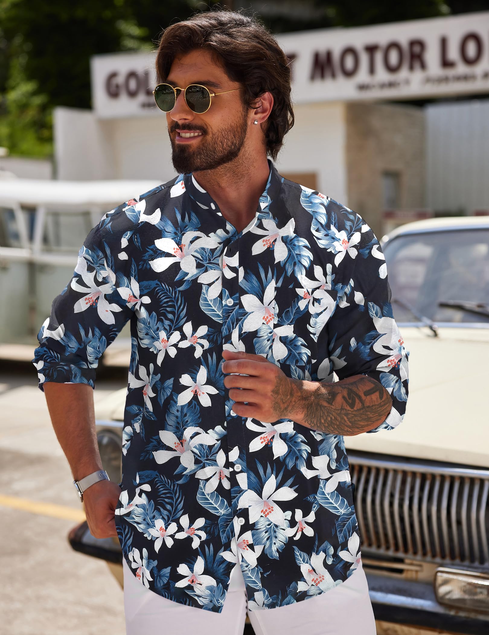 COOFANDY Men's Long Sleeve Linen Shirt - Breathable Band Collar Button Down Oxford Dress Shirt for Casual & Business Wear | Perfect for Office, Summer Outfits and Travel