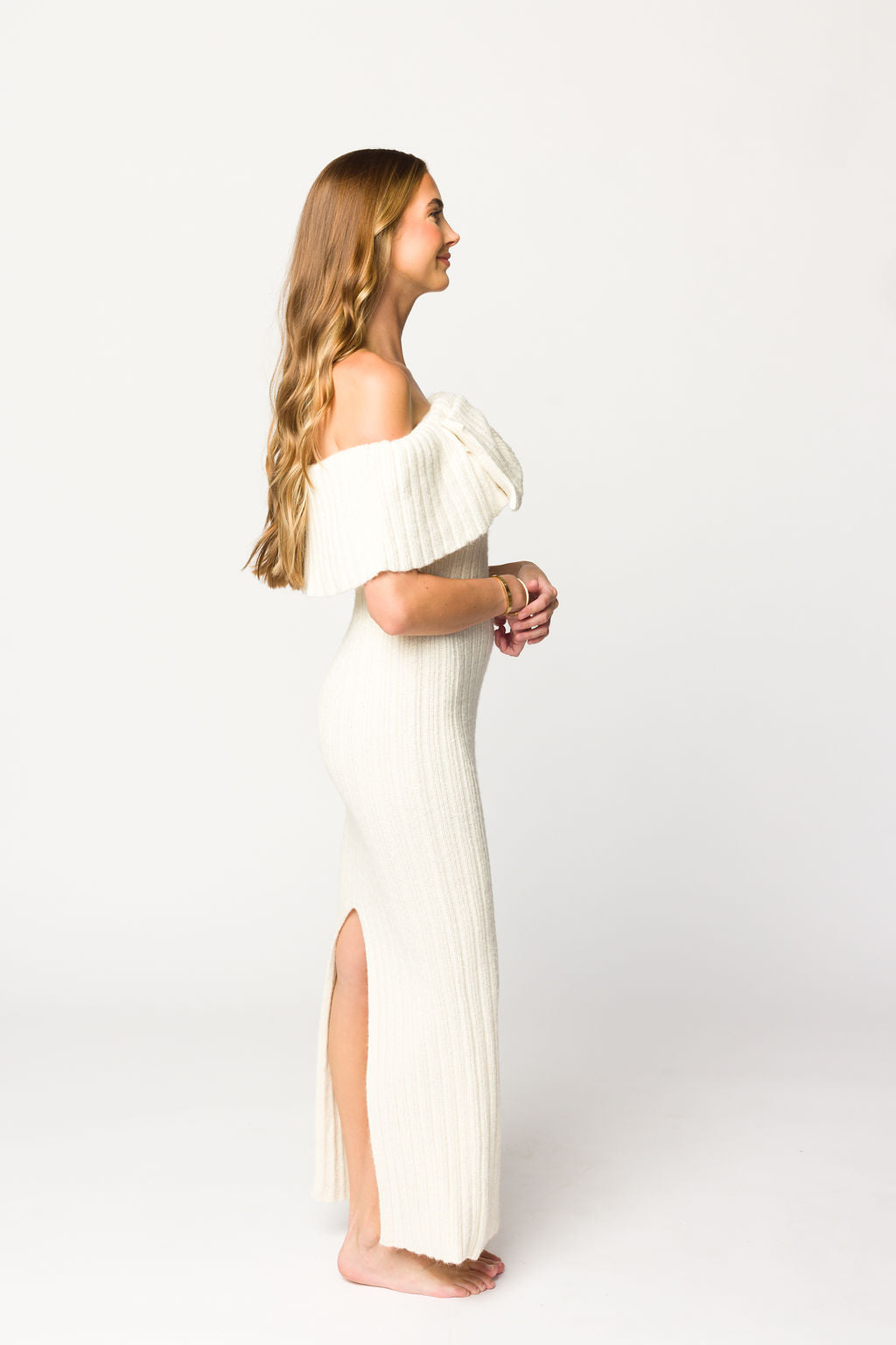 Aston Ivory Bow Front Maxi Sweater Dress - Bump Friendly Maternity Dress with Inclusive Sizing (S-3XL) | Perfect for Pregnancy, Nursing, and Casual Winter Outfits