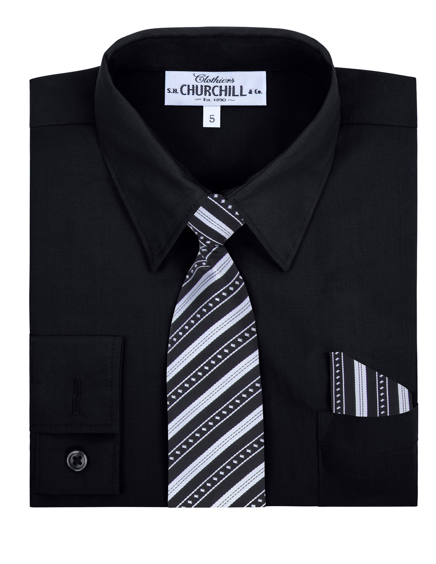 Boys' 6-Piece Formal Dress Set - Black Dress Shirt & Khaki Comfort Waist Pants with Tie, Bow Tie, Hanky & Belt - Size 8 | Perfect for Weddings, Church, School Photos & Special Occasions