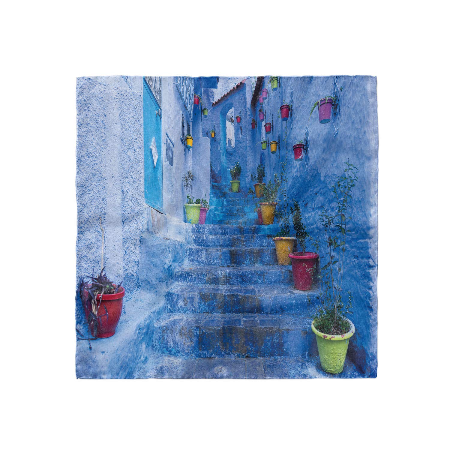 Ambesonne Blue Head Scarf with Colorful Street Flowers Design - Stylish Hair Wrap for Women, Perfect for Beach, Travel, and Everyday Fashion Accessory