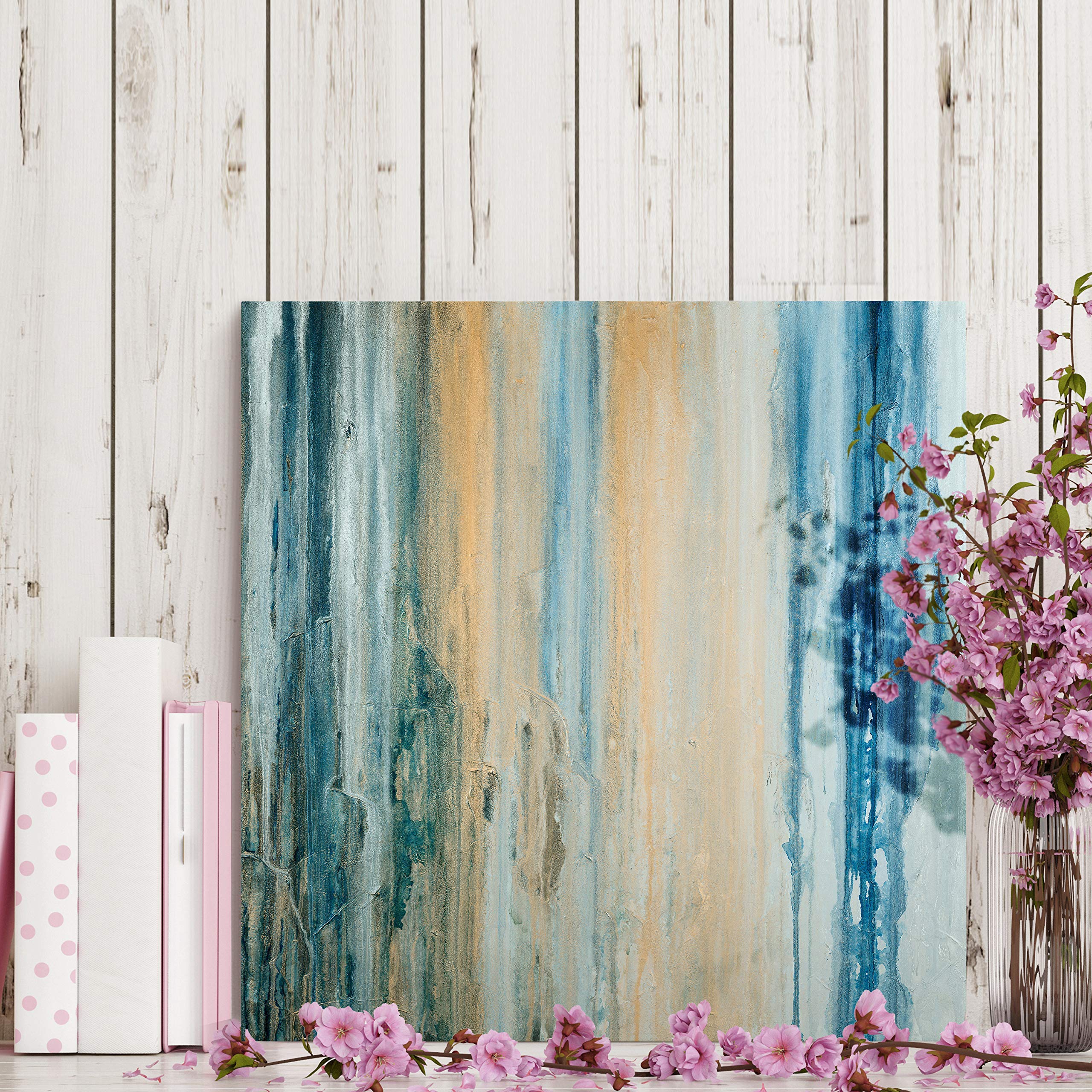 Abstract Teal & Orange Tiger Stripes Canvas Wall Art - 40x40 Inch Modern Home Decor Painting for Living Room, Bedroom & Kitchen | Gallery Wrapped Ready to Hang | Perfect for Contemporary Interior Design