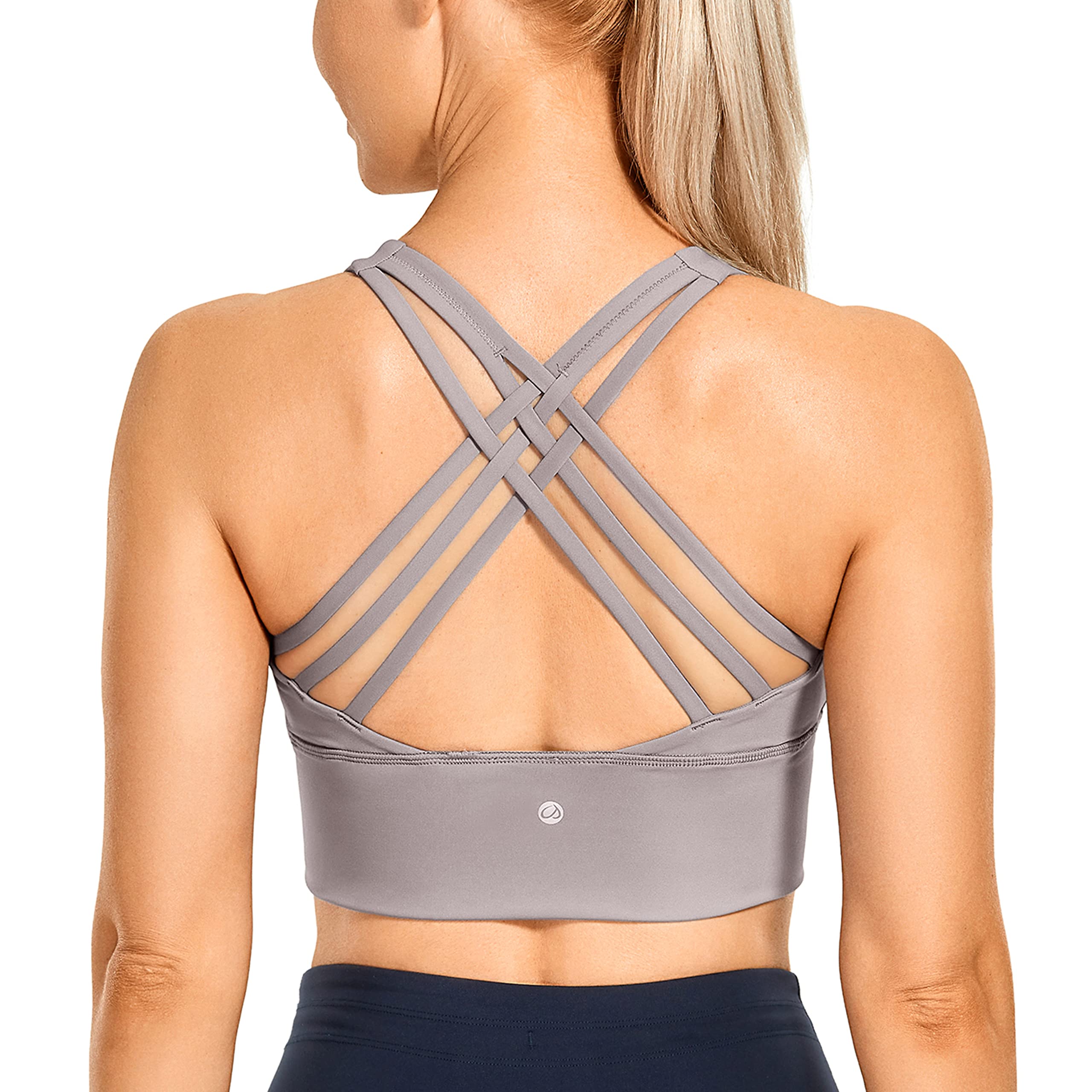 CRZ YOGA Women's Strappy Longline Sports Bra - Wirefree Padded Criss Cross Yoga Crop Top for Workout, Running & Gym | Comfortable Athletic Tank Top for Active Lifestyles