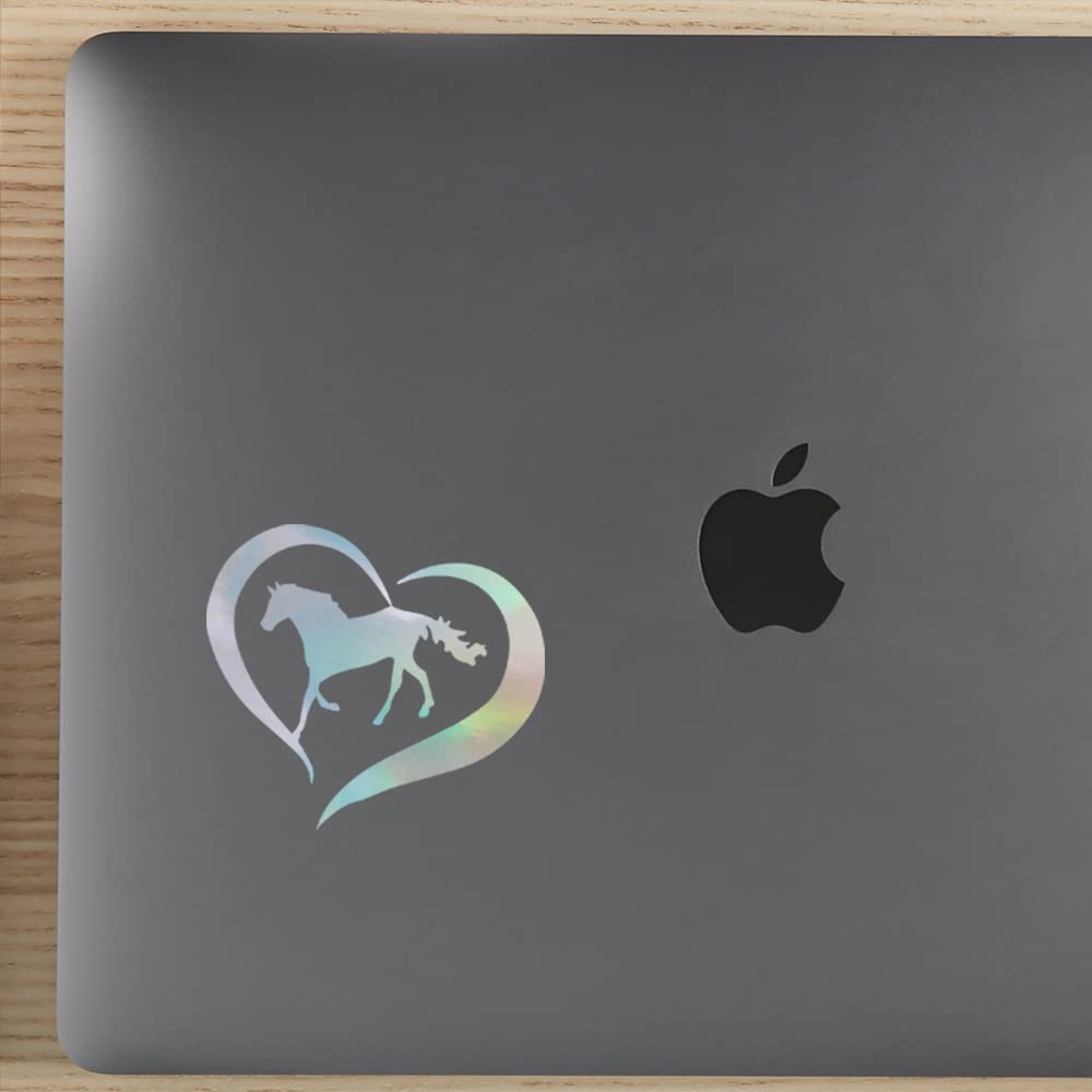 Holographic Horse Love & Heart Vinyl Decal Stickers (Set of 2) - Waterproof, Durable for Laptop, Phone, Helmet, Car Window, Mug | Perfect for DIY Home Decor, Gifts & Personalization
