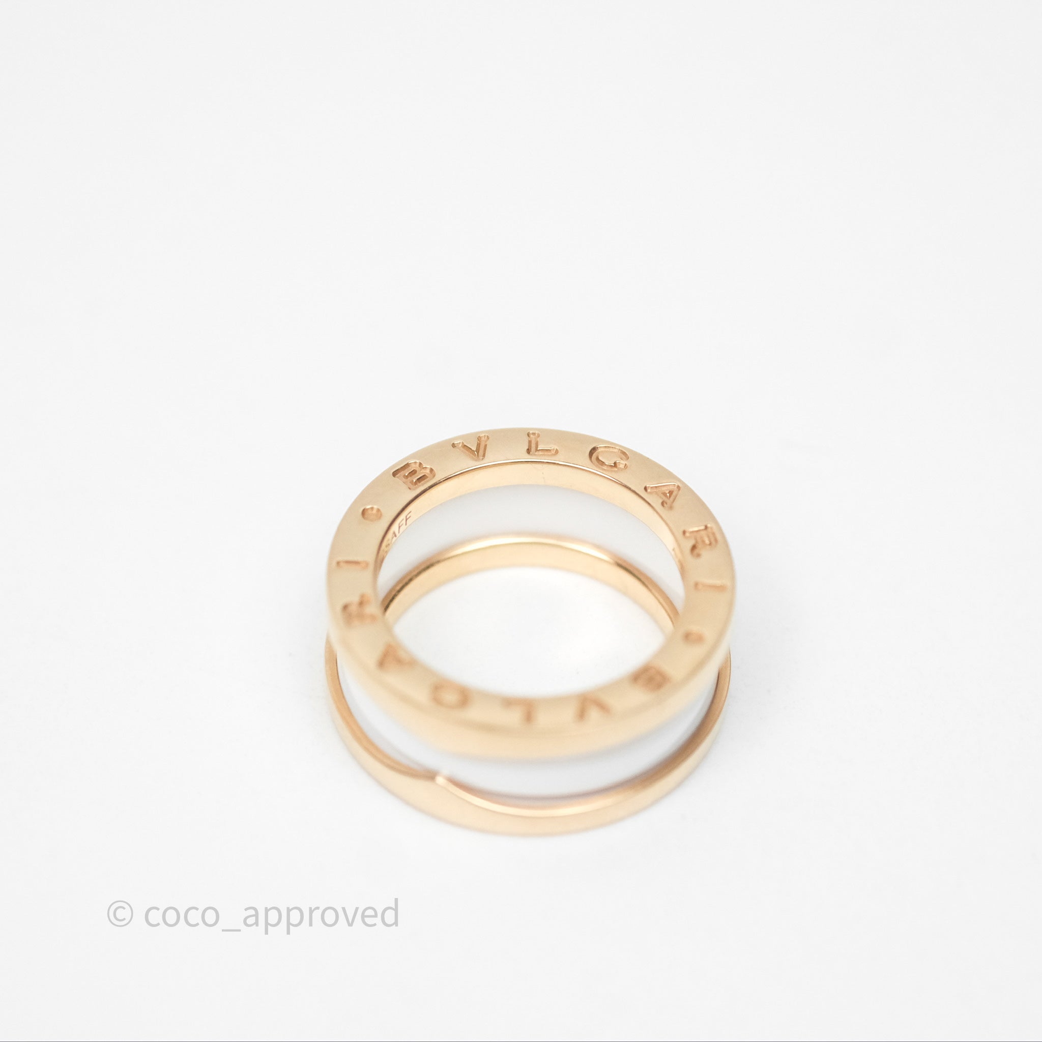 Bvlgari B.Zero1 Two Band Ring in White Ceramic & 18K Rose Gold Spiral Design - Size 49 | Luxury Italian Jewelry for Women, Perfect for Weddings, Anniversaries & Special Occasions