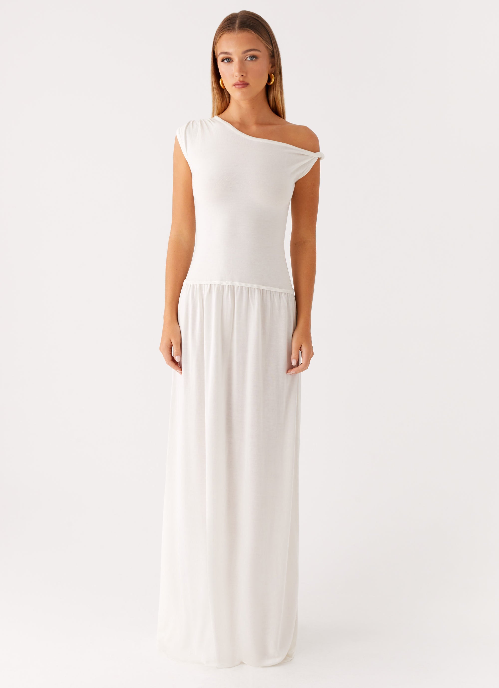Ardella Elegant One Shoulder Long Maxi Dress in Ivory - Perfect for Weddings, Parties & Summer Vacations