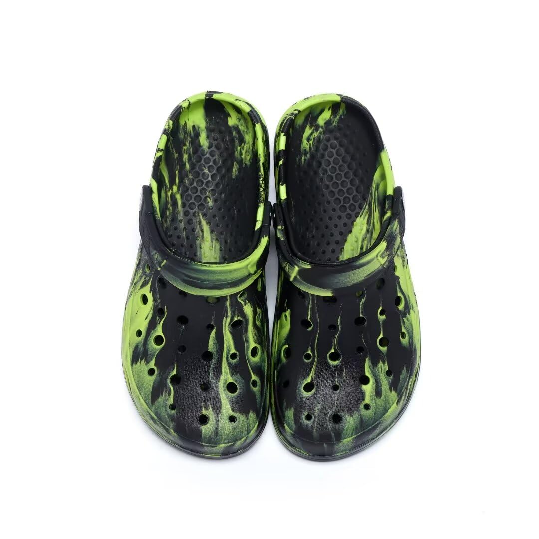 Kids Boys & Girls Black Camouflage Clogs - Non-Slip Children's Beach Shoes with Classic Marbled Tie-Dye Design for Toddlers | Perfect for Summer, Pool, Beach & Outdoor Play
