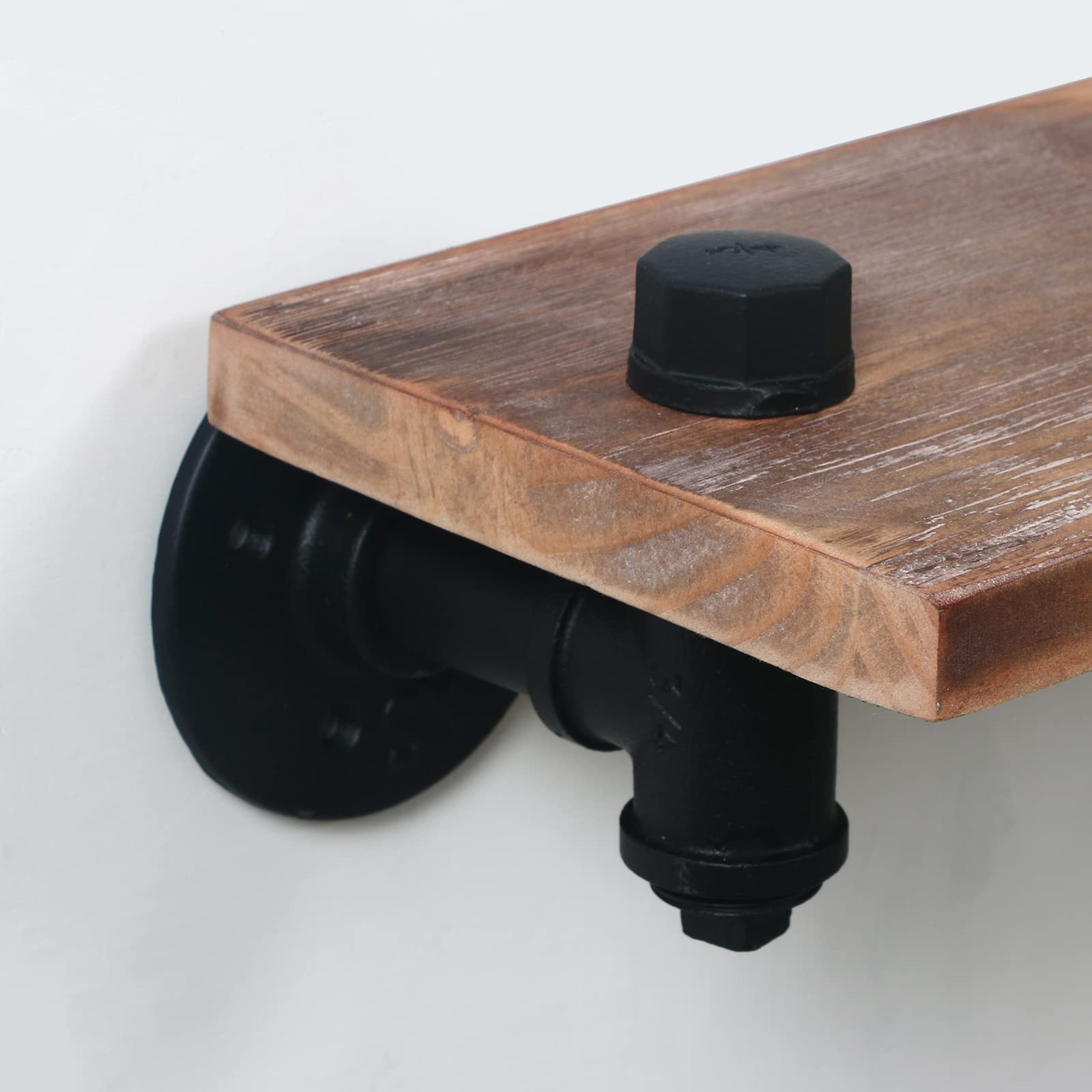 HouseAid Industrial Pipe Floating Shelves - Rustic Farmhouse Wall Mounted Shelf Set (2 Pack) - Matte Black Metal Pipe Shelves for Living Room, Bedroom, Bathroom & Kitchen Storage - Perfect for Displaying Books, Plants & Home Decor