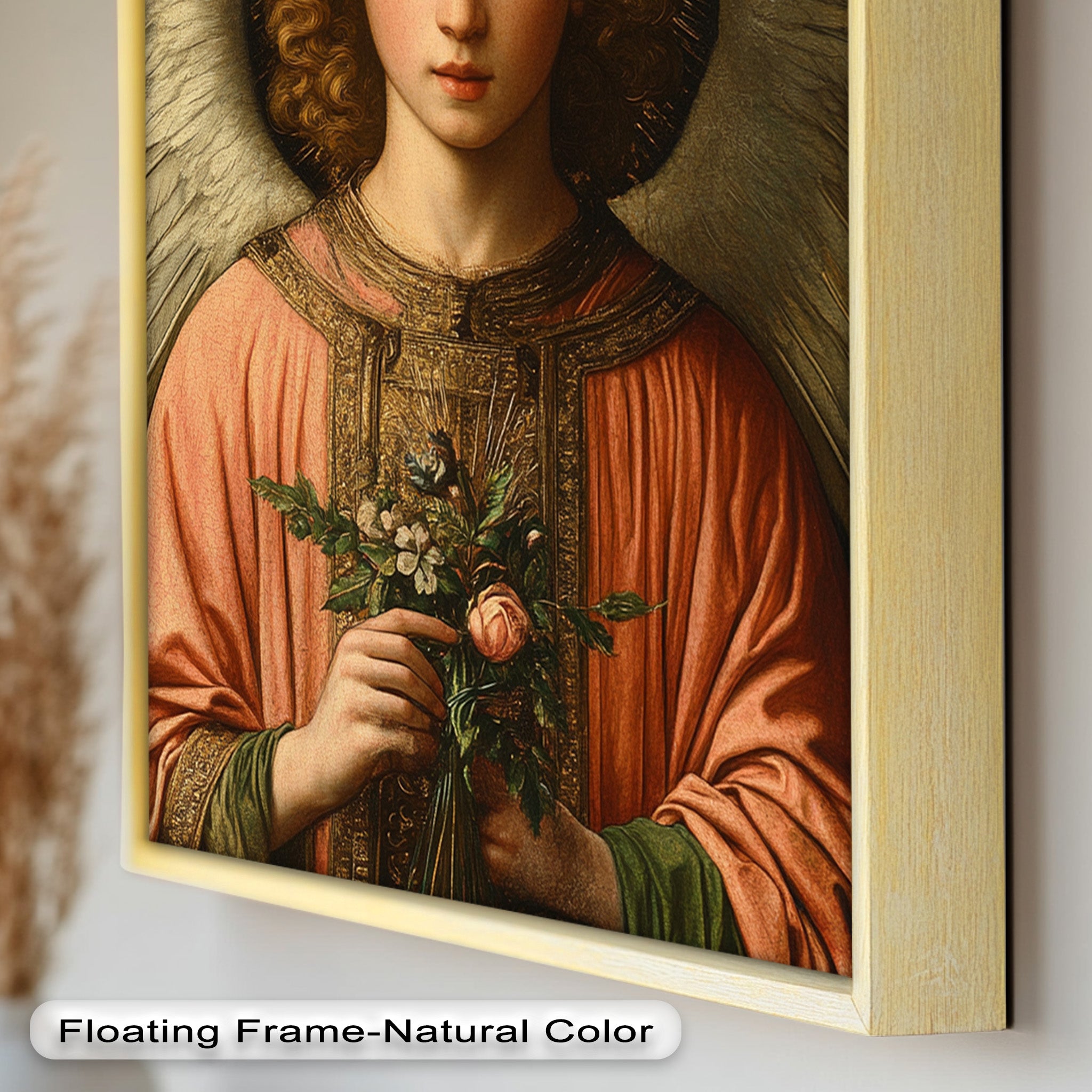 Angel Holding Flowers Wall Art - Religious Oil Painting for Home Decor & Church Interiors | Hand-Painted Christian Artwork for Living Room, Bedroom & Prayer Spaces
