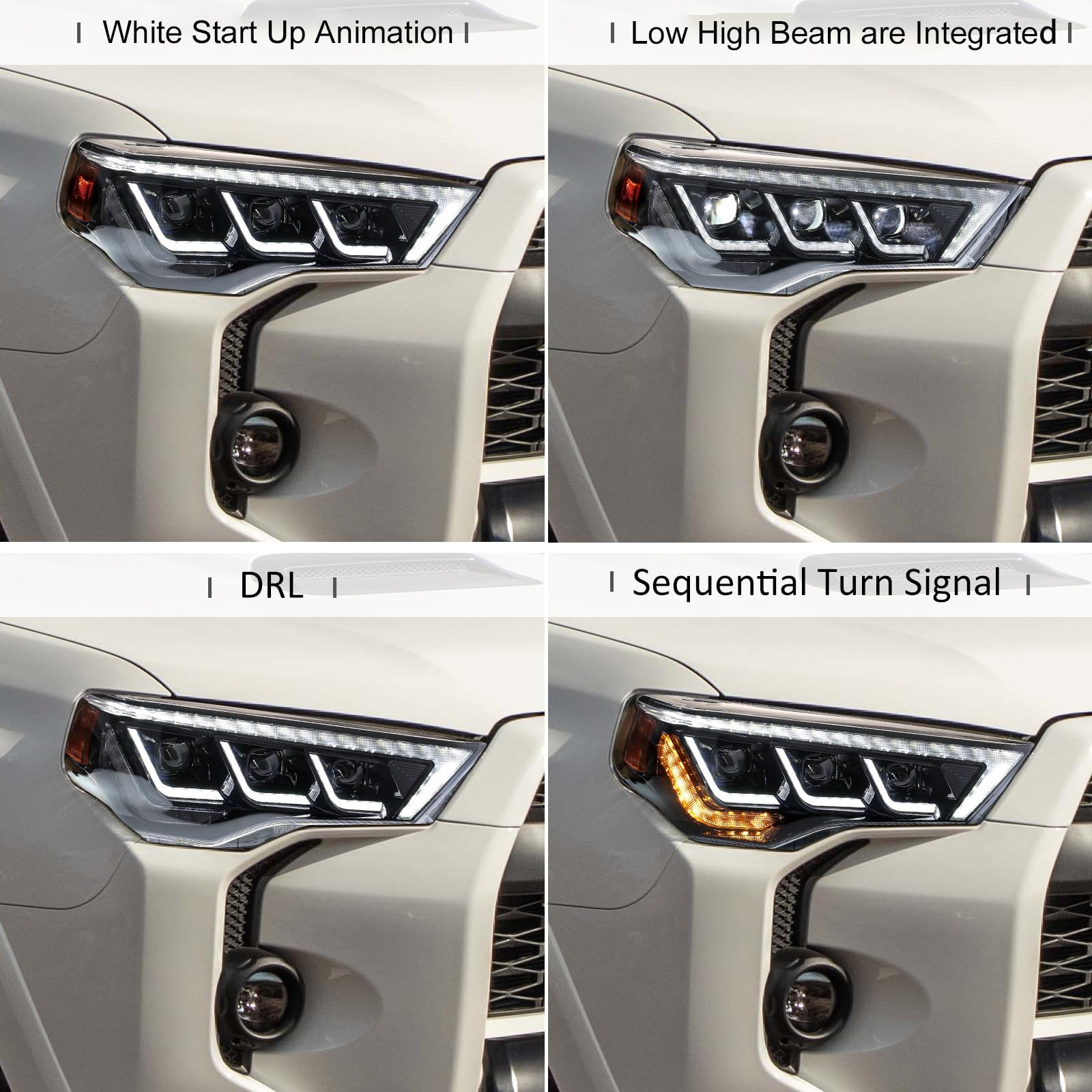 Toyota 4Runner Headlights 2014-2023 - Triple LED with Sequential Turn Signals for Off-Road & Night Driving