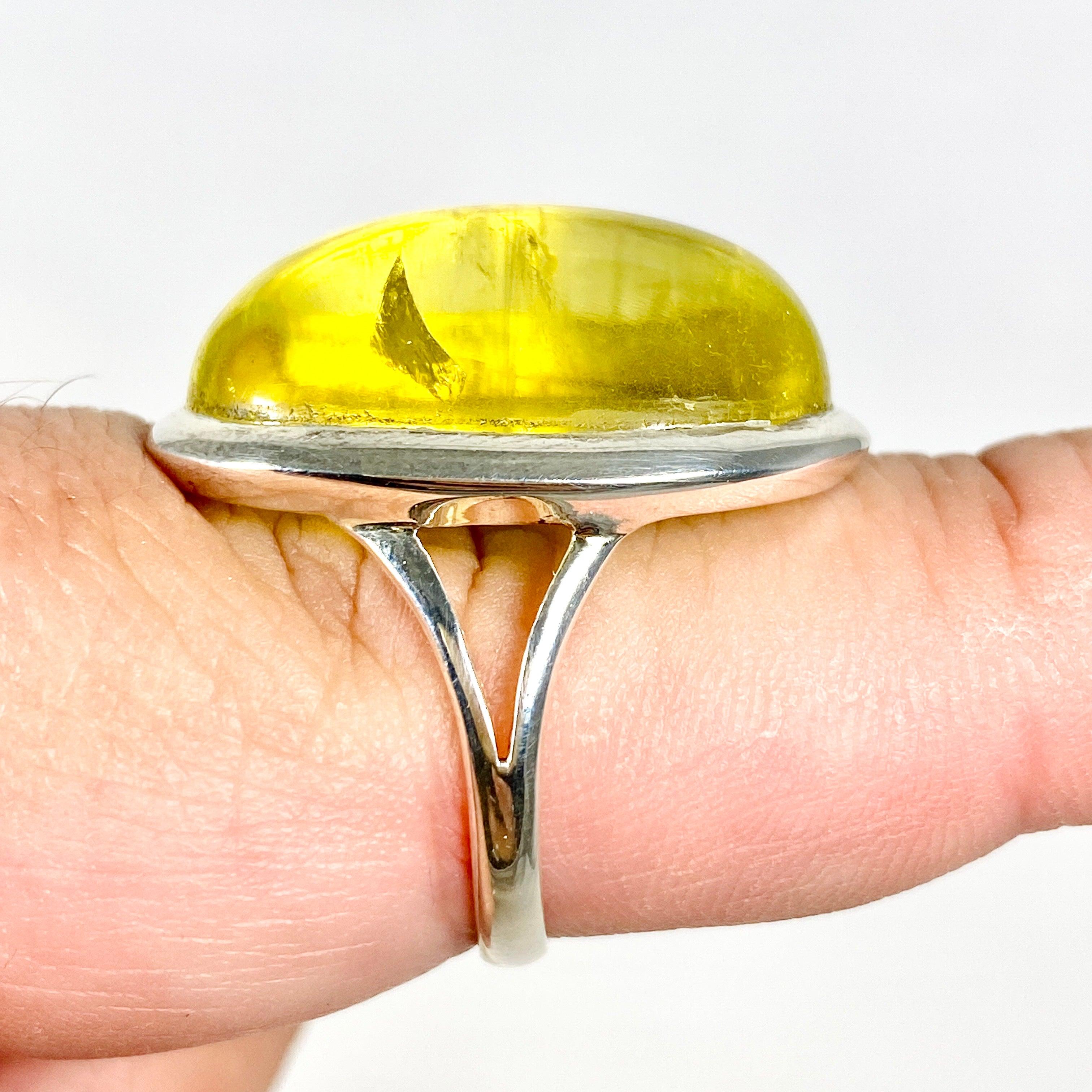 Lemon Quartz Oval Cabochon Ring - Size 8 - KRGJ2354 - Elegant Jewelry for Women, Perfect for Weddings, Parties & Everyday Wear