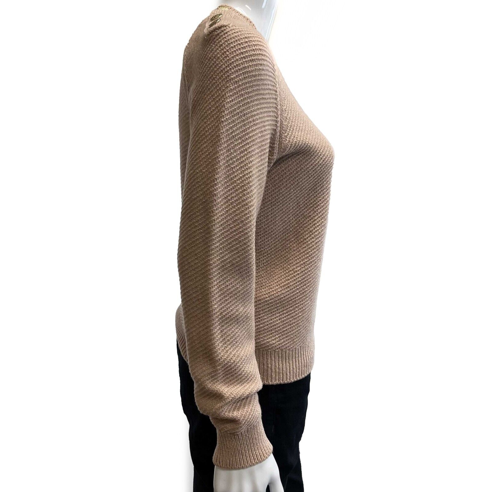 Chanel 16A Rome Camel Jumper Sweater with Logo Buttons - Beige Size 34 (US 2) - Pristine Condition | Luxury Knitwear for Women, Perfect for Fall Fashion & Casual Elegance