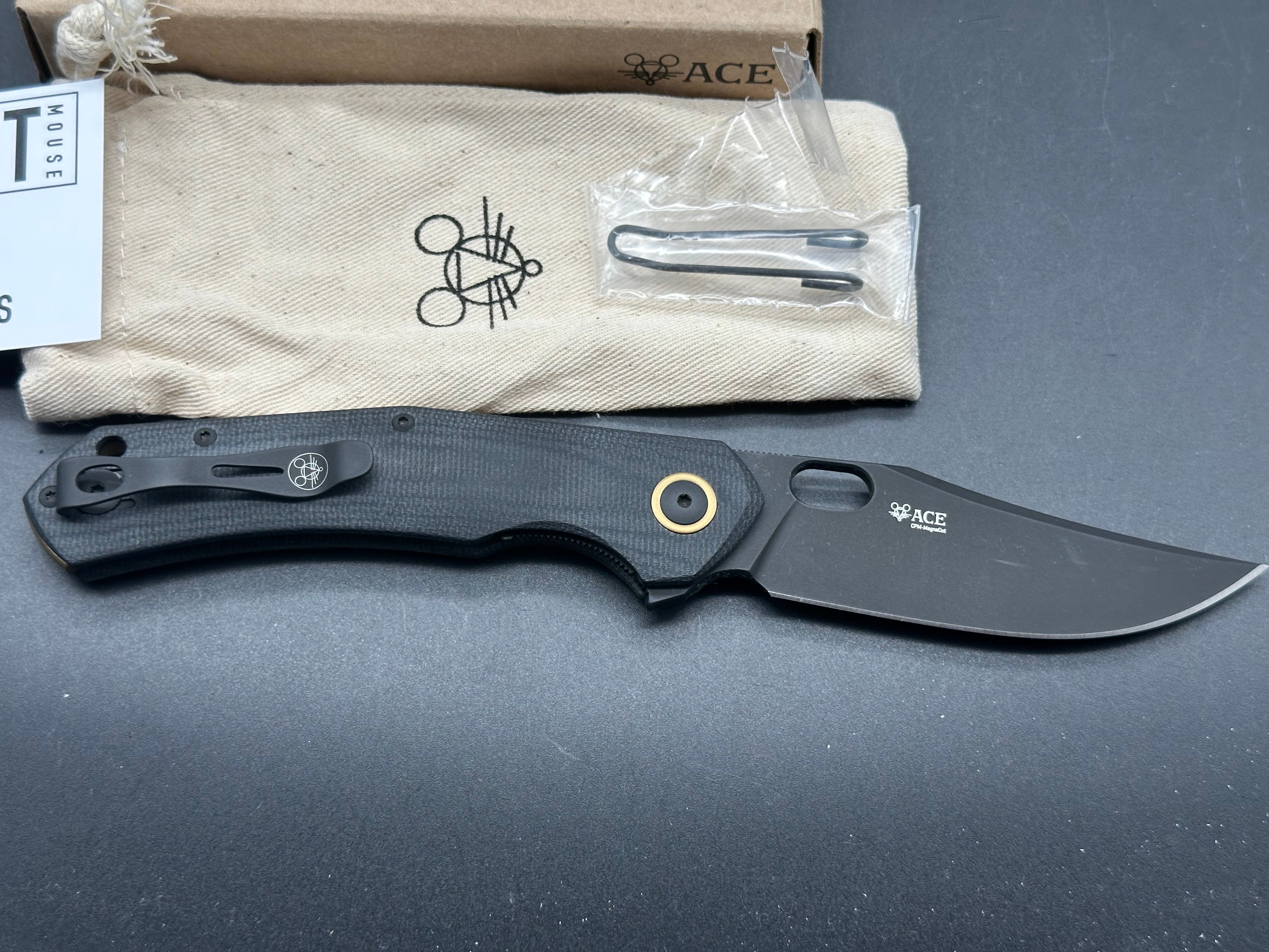 GiantMouse Ace Jutland Folding Knife - Black PVD MagnaCut Blade & Canvas Micarta Handle - EDC Pocket Knife for Outdoor Camping, Hiking, and Everyday Carry