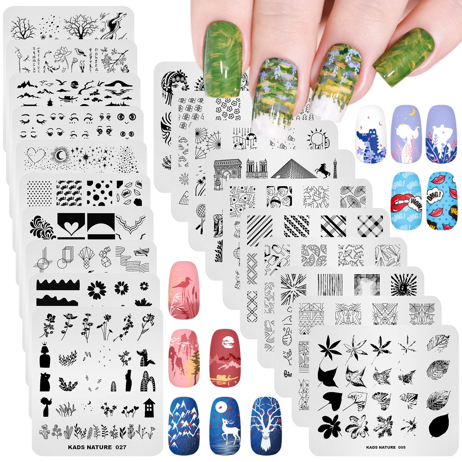 20Pcs Nail Stamp Plates Set - Floral, Animal & Chinese Style Nail Art Stamping Templates for DIY Manicure | Perfect for Home Salon, Nail Parties & Professional Use