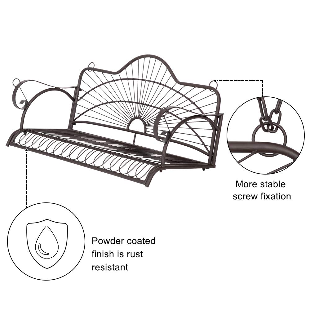 **Heavy Duty Outdoor Porch Swing Chair - 2 Person Iron Hanging Bench with Armrests for Patio, Yard, Garden, Deck, or Lawn (Frame Not Included) - Perfect for Relaxing, Lounging, and Enjoying Summer Breezes**