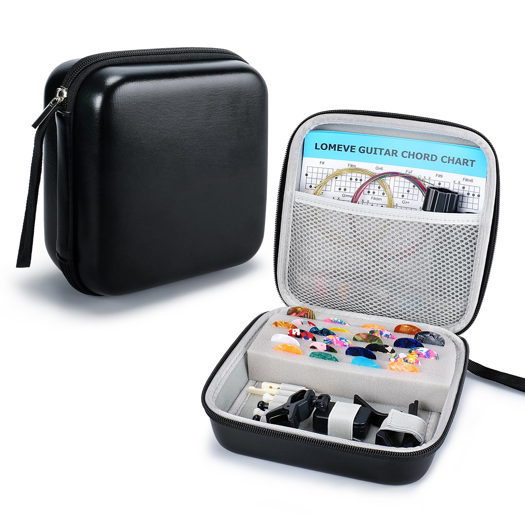 85PCS Guitar Accessories Kit with Case - Includes Acoustic Strings, Tuner, Capo, 3-in-1 Restring Tool, Picks, Pick Holder, Bridge Pins, Nuts & Saddles, Finger Protector & Chord Chart - Perfect for Guitar Maintenance, Practice & Travel