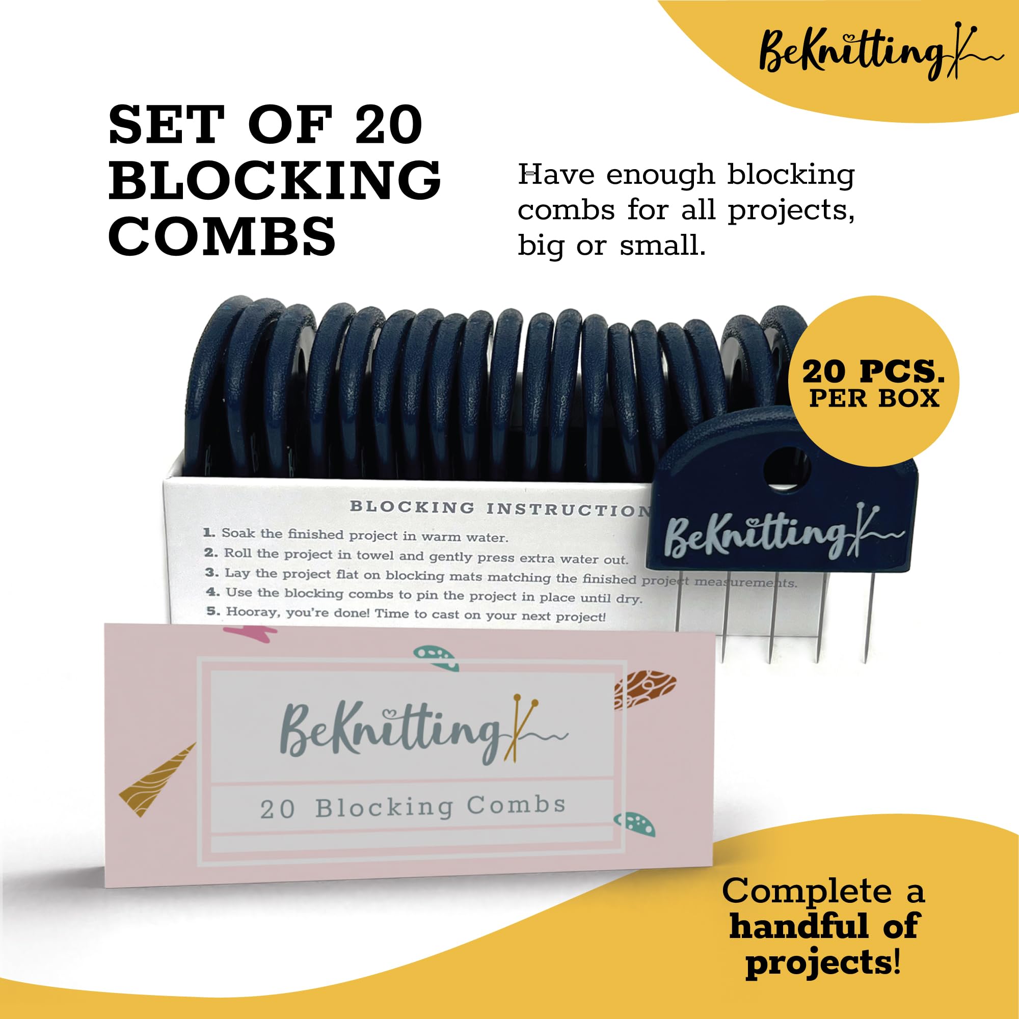 BeKnitting 20-Piece Knit Blocking Combs Set for Knitting & Crochet Projects - Blocking Tools for Lace, Sweaters, Cardigans, Scarves & Needlework - Perfect for Crafting, DIY Projects & Professional Knitters