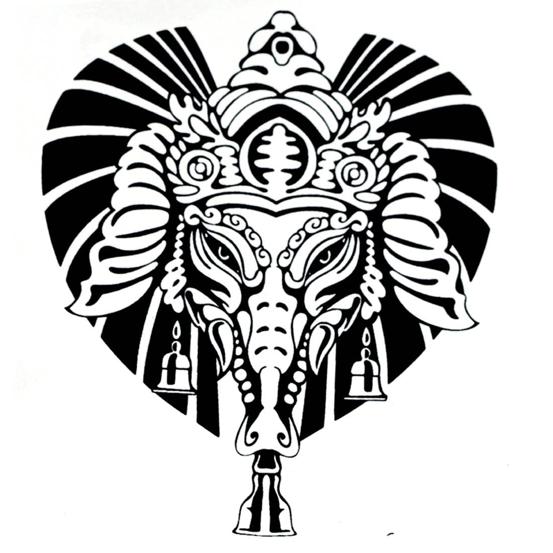 AFH Lord Ganesha Head Waterproof Temporary Tattoo Stickers - Black Body Art for Men & Women - Perfect for Festivals, Parties & Spiritual Events