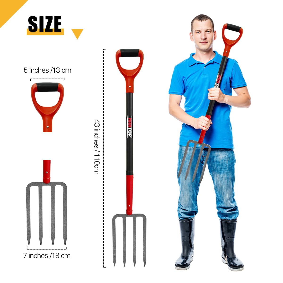 Heavy Duty 4-Tine Pitch Fork for Gardening - 43 Inch Stainless Steel Digging & Spading Fork - Perfect for Potato Harvesting, Soil Aeration & Garden Cultivation