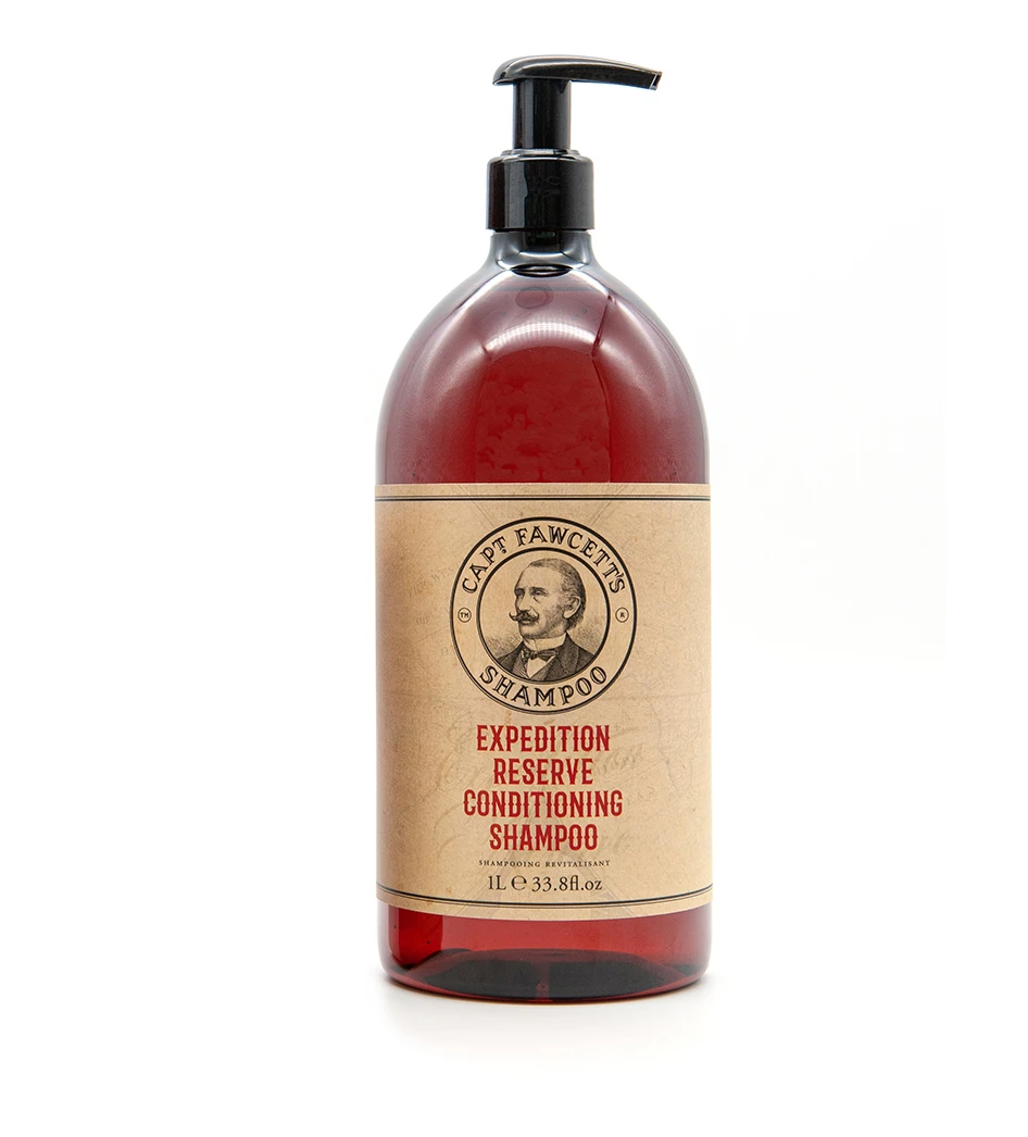 Captain Fawcett's Expedition Reserve Shampoo for Men - 1L/33.8oz Natural Hair Care with Essential Oils - Perfect for Travel, Camping & Outdoor Adventures