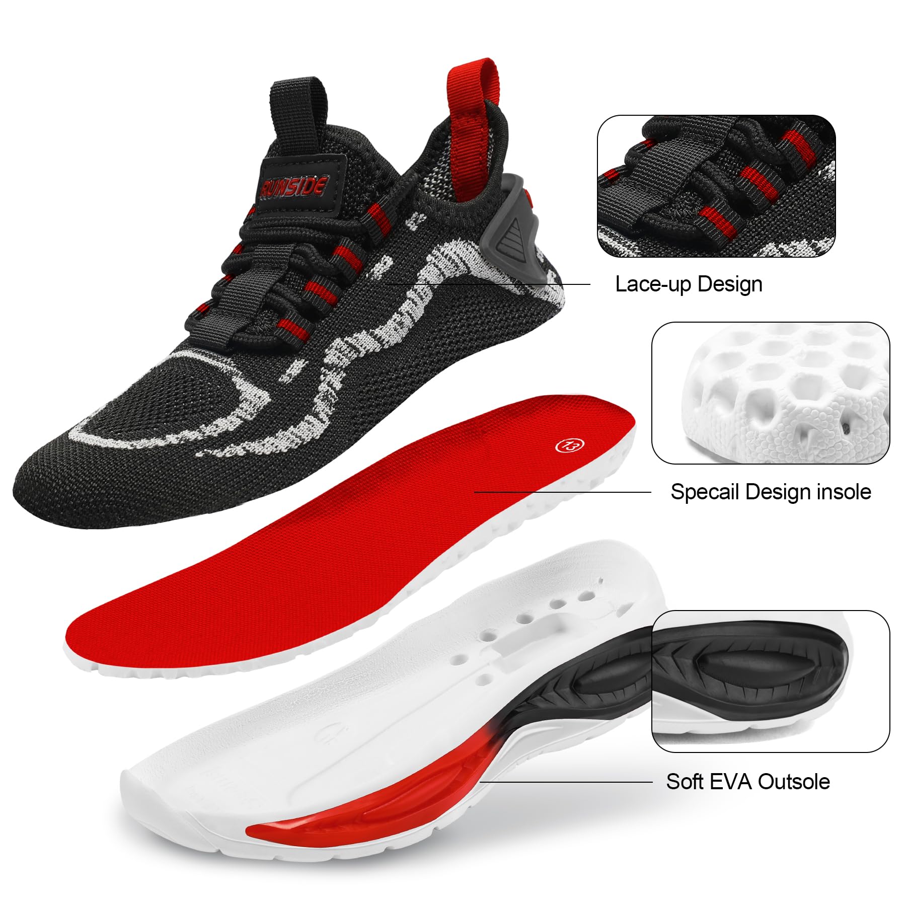 RUNSIDE Boys Girls Sneakers - Lightweight Breathable Lace-Up Kids Tennis Shoes for Walking, Running & Gym - Comfortable Outdoor Sports Shoes for Little Kids & Big Kids - Perfect for School, Playground & Daily Activities