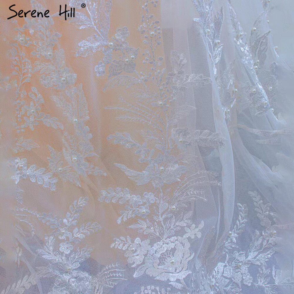 Serene Hill White Nude Mermaid Wedding Dress 2025 - Beaded Lace Elegant Cape Sleeves Bridal Gown HM67294 | Custom Made for Beach Weddings & Formal Ceremonies
