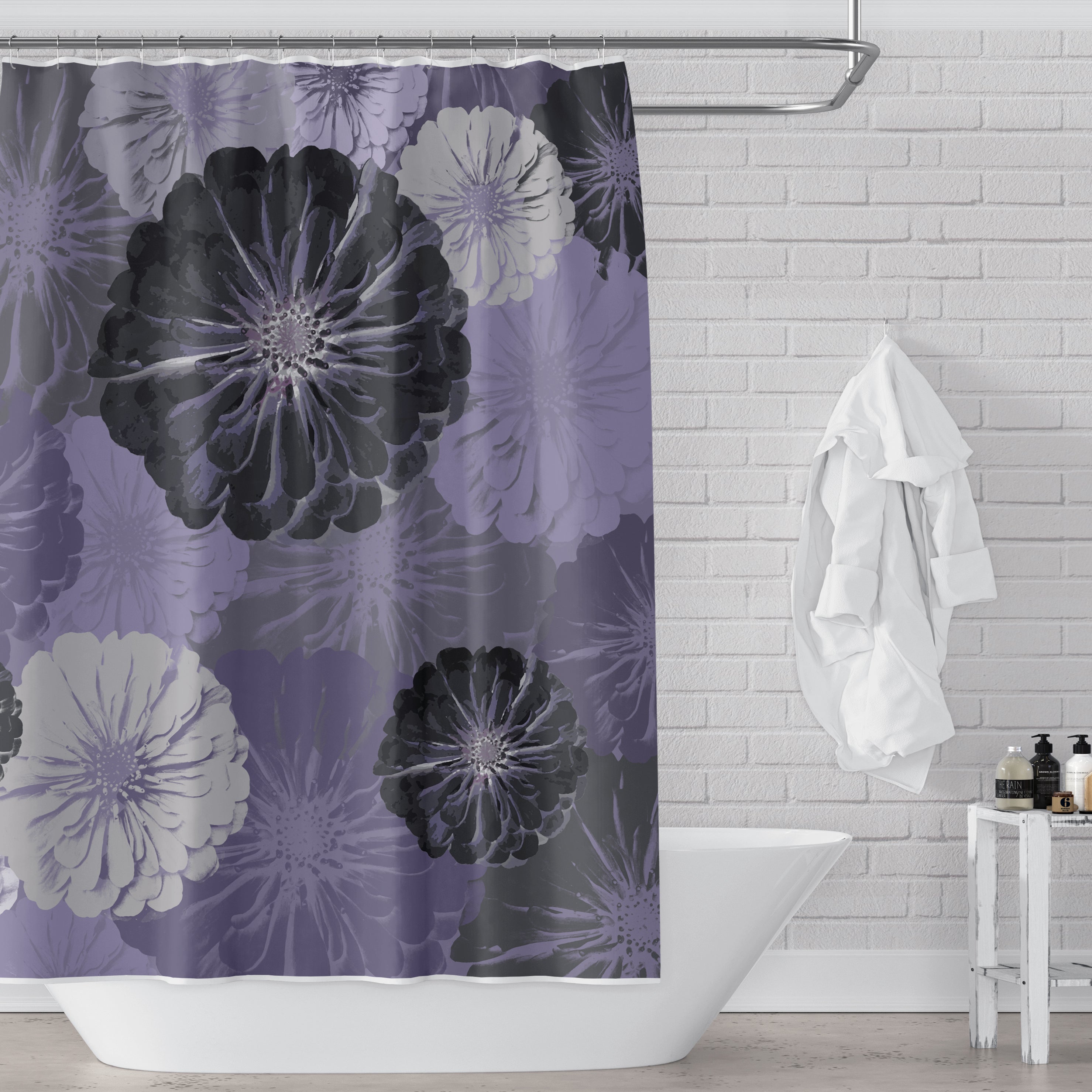 Elegant Purple and Gray Floral Print Shower Curtain - Waterproof Bathroom Decor for Modern Homes - Perfect for Bathroom, Guest Room, and Apartment Decor