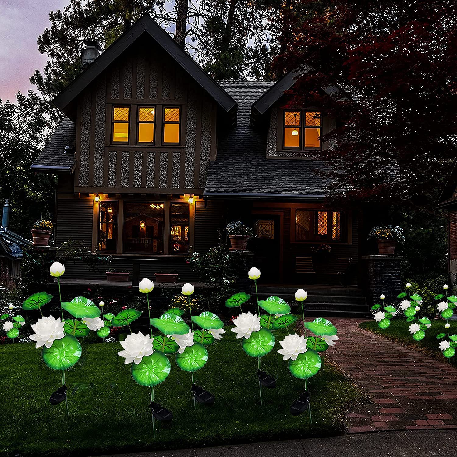 2 Pack Solar Lotus Flower Lights - Waterproof Outdoor Solar Garden Lights for Pathway, Lawn, Patio, Yard - Decorative Solar Stake Landscape Lighting (White) | Perfect for Garden Decor, Walkway Illumination & Backyard Ambience