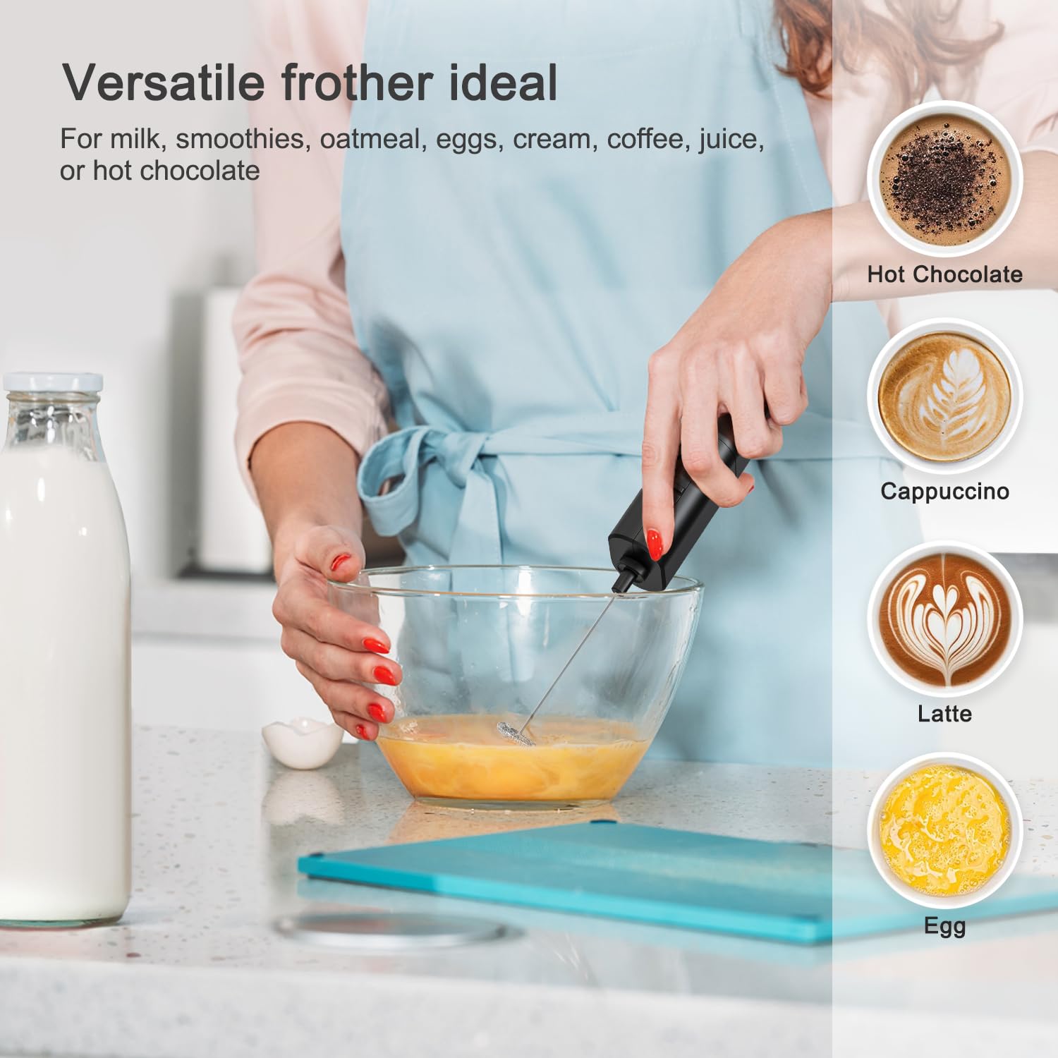 Premium Electric Milk Frother - Battery Operated Drink Mixer & Foam Maker for Coffee, Latte, Matcha, Protein Shakes - Handheld Blender for Home & Office Use (Black)