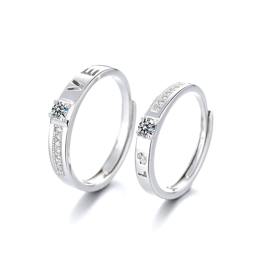 Sterling Silver Open Finger Ring S925 - Adjustable Love Letter Couple Ring for Men & Women with Micro-Inlaid Zircon - Hollow Fashion Jewelry Gift for Anniversary, Valentine's Day & Romantic Occasions