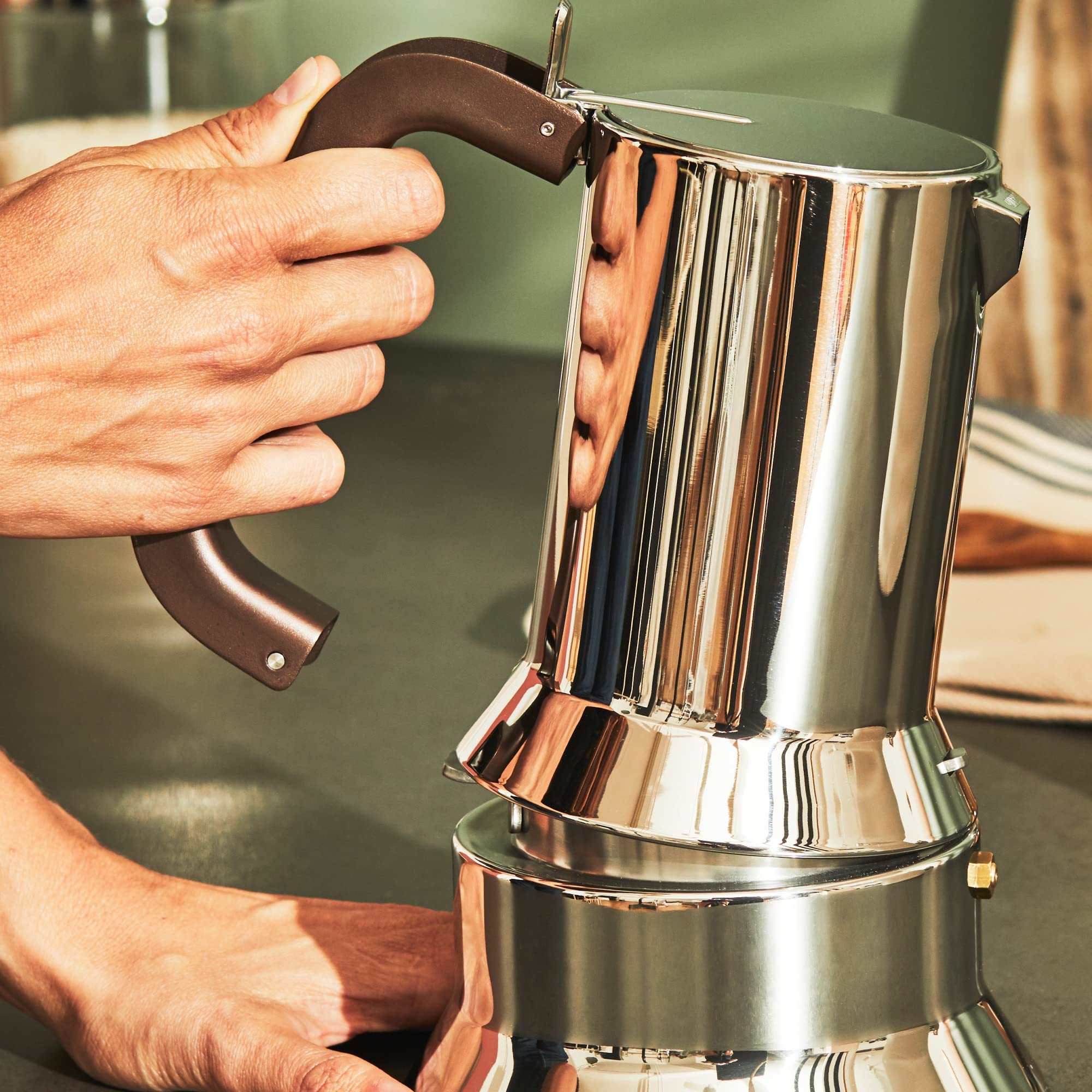 Alessi Stovetop Espresso Maker - 3 Cup Moka Pot in Silver | Italian Coffee Maker for Home & Office | Perfect for Espresso, Latte & Cappuccino