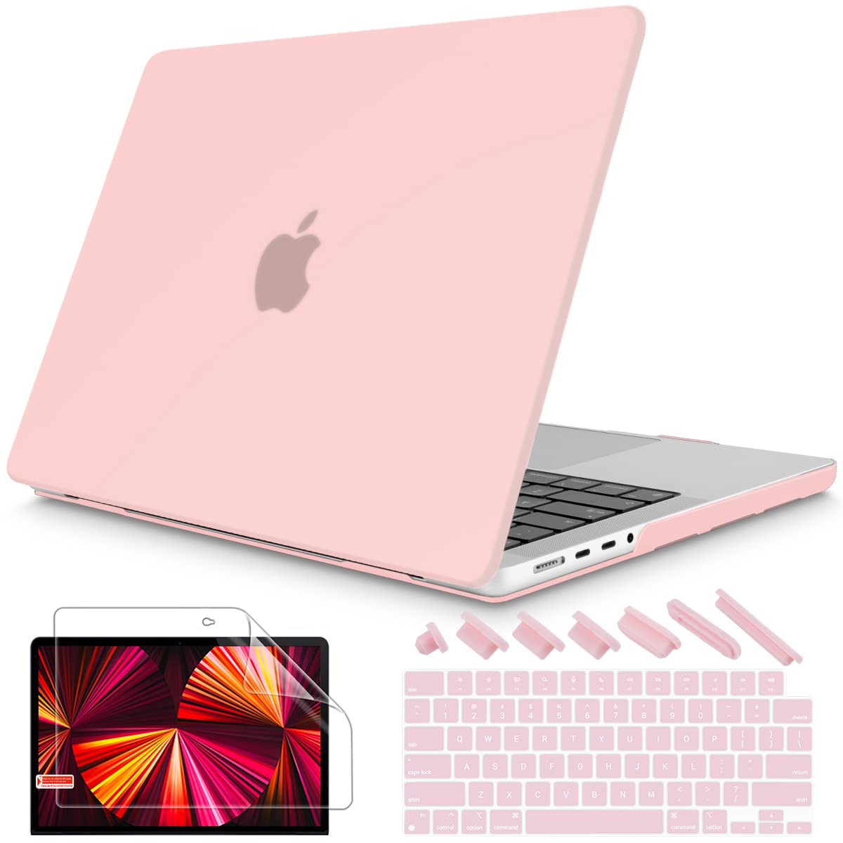 Durable Plastic Hard Shell Cover for MacBook Pro 14 Inch (2021-2023 Models A2442/M2 A2779) - Includes Keyboard Skin, Screen Protector & Dust Plugs - Compatible with M1 Pro/Max Chip - Peach Pink Color - Perfect for Work, Travel & School Protection
