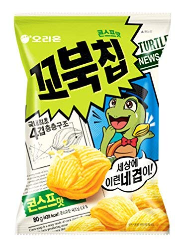 Orion Korean Turtle Chips 4 Layers Corn Soup Flavor (2 Pack) - Perfect for Snacking, Parties & Movie Nights