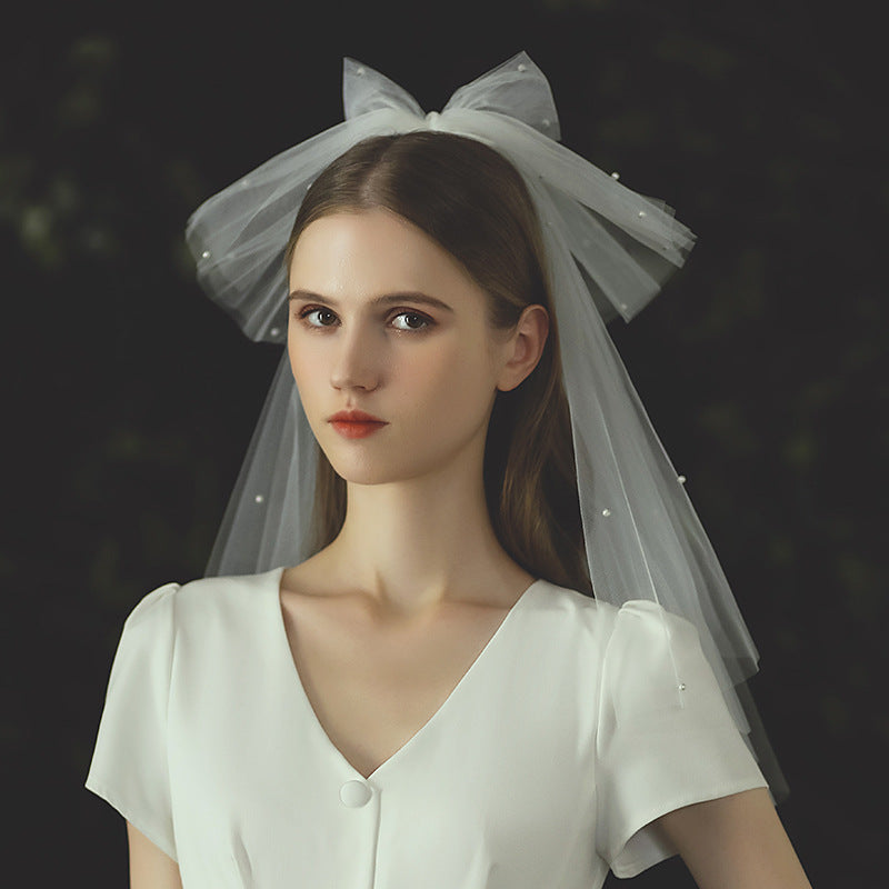 2-Tier Tulle Wedding Veil with Bow Knot and Comb - Elegant Bridal Accessory for Ceremony, Reception & Photography