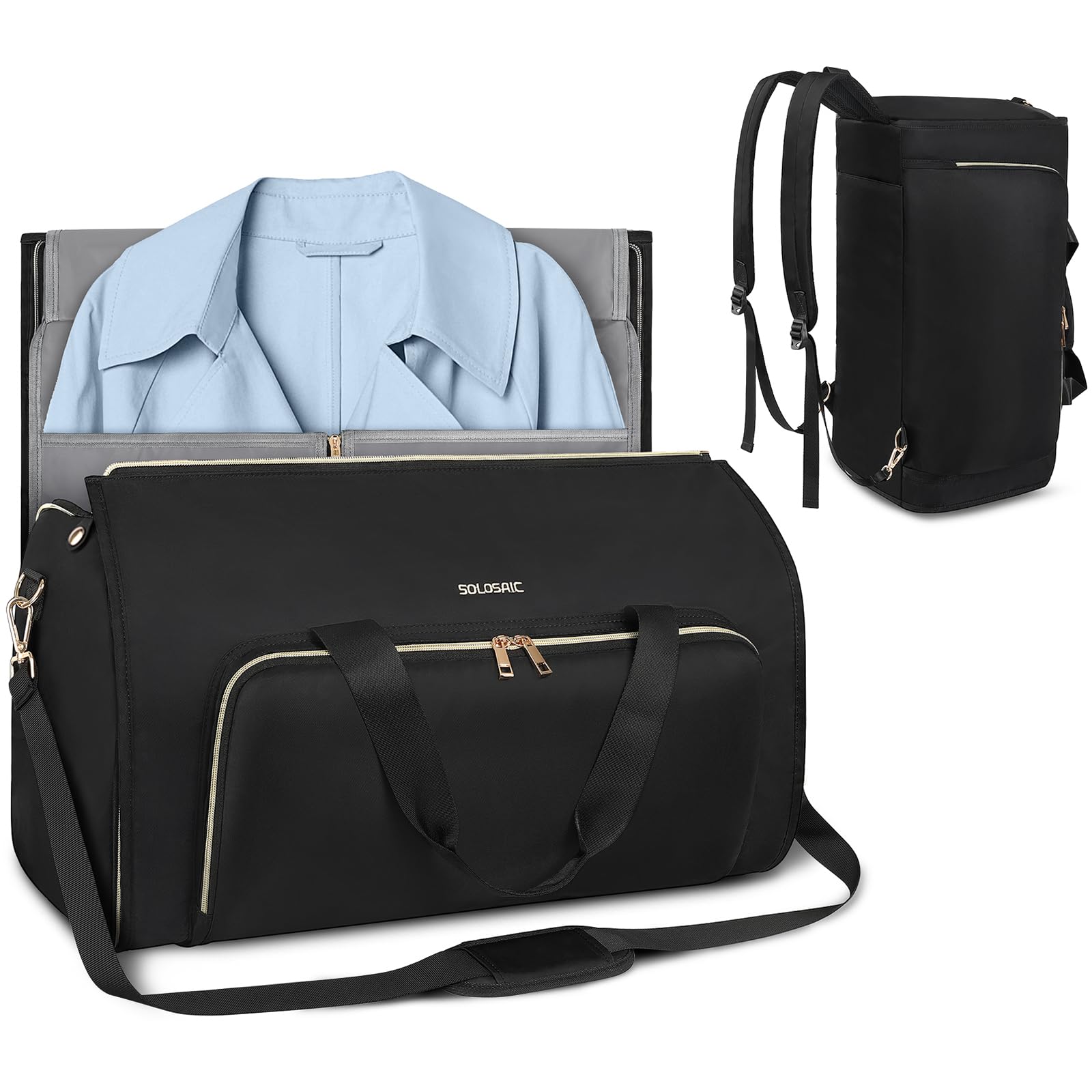 Convertible 3-in-1 Garment Duffle Bag for Travel - Shoulder & Backpack Straps for Men & Women - Suitcase with Shoe Compartment - Perfect for Weddings, Business Trips & Weekend Getaways
