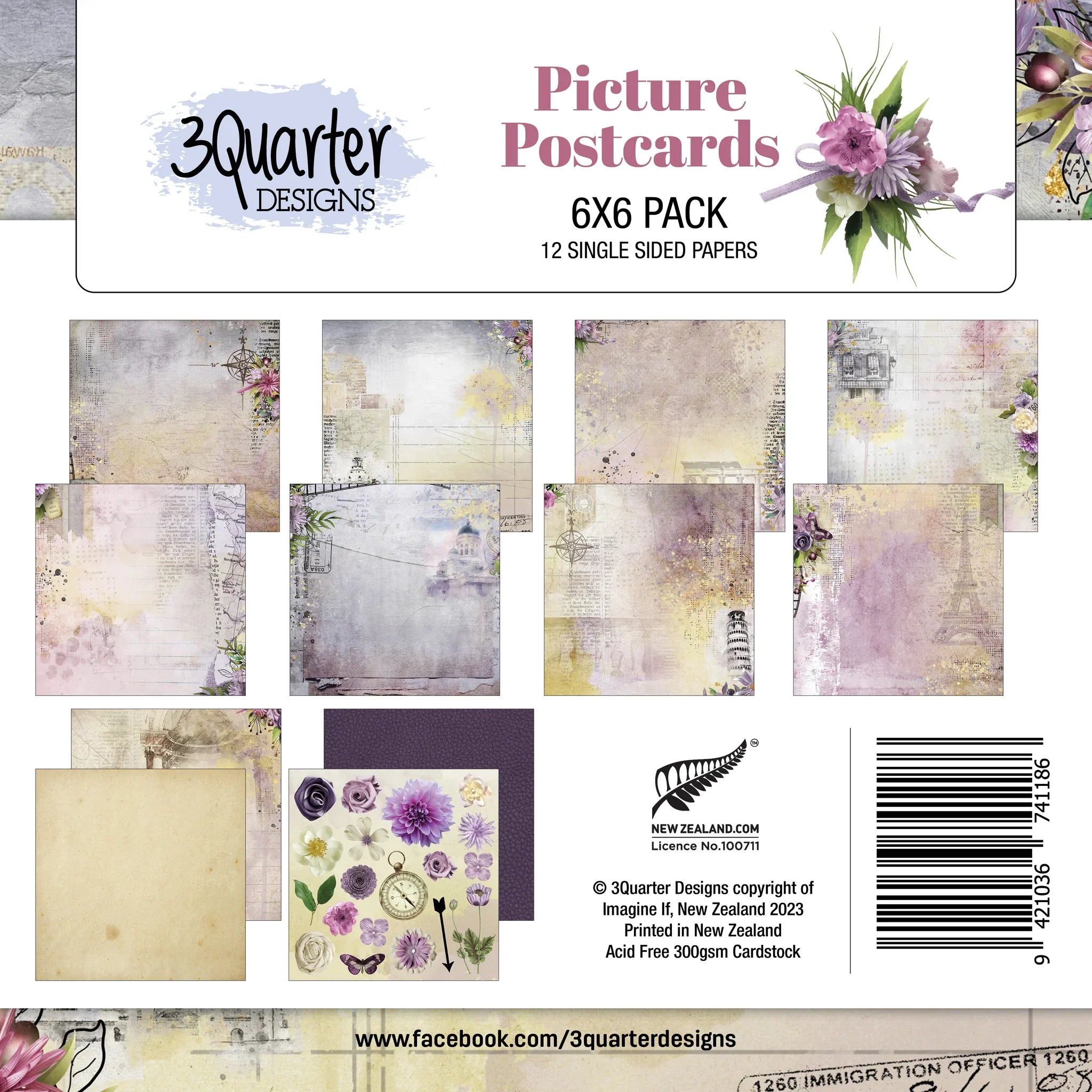 3Quarter Designs 6x6 Paper Pack - Premium Picture Postcards for Scrapbooking, Card Making & DIY Crafts - Perfect for Greeting Cards, Invitations & Photo Albums