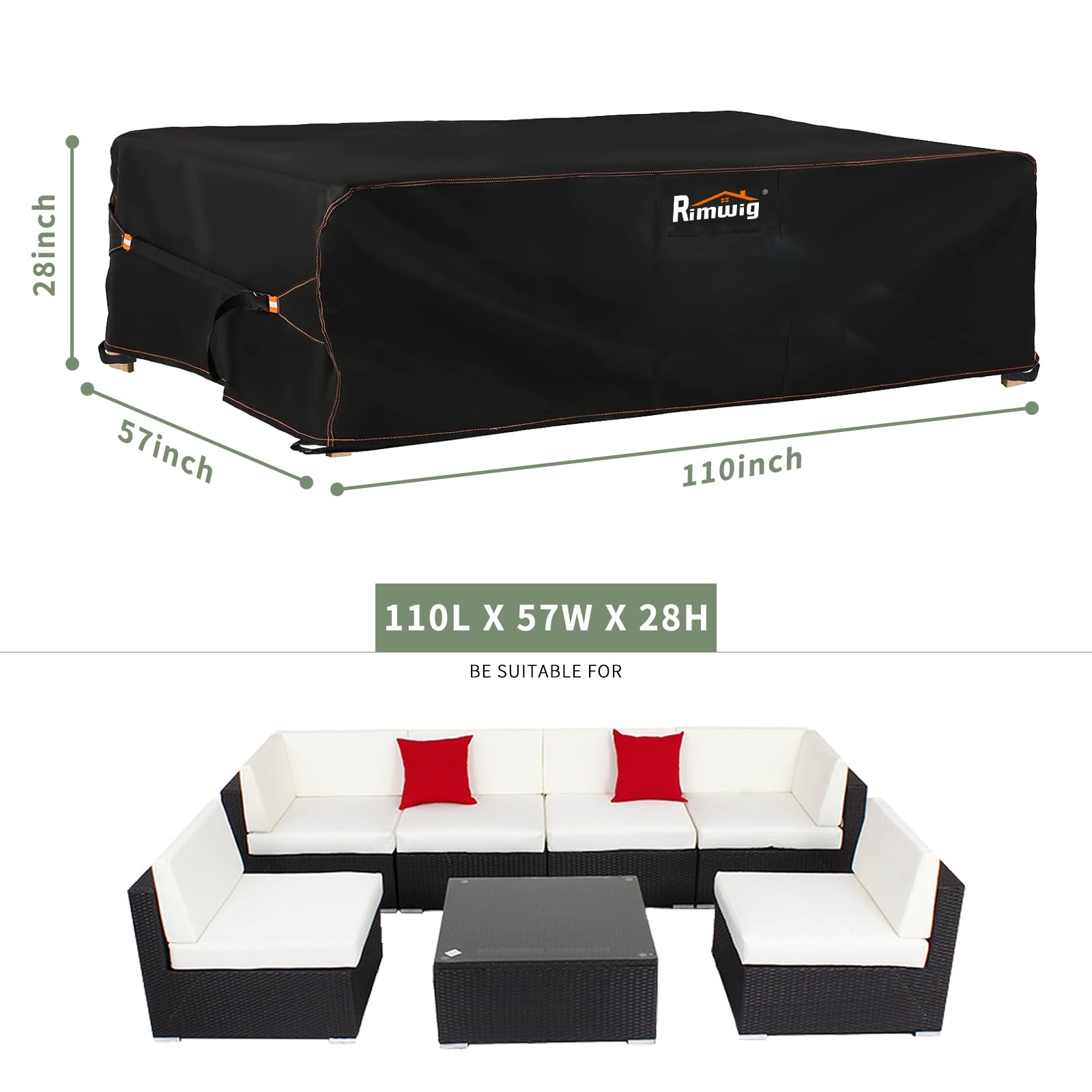 Extra Large Waterproof Patio Furniture Covers Set - Heavy Duty Outdoor Sectional Sofa & Rectangular Table Chair Cover (110