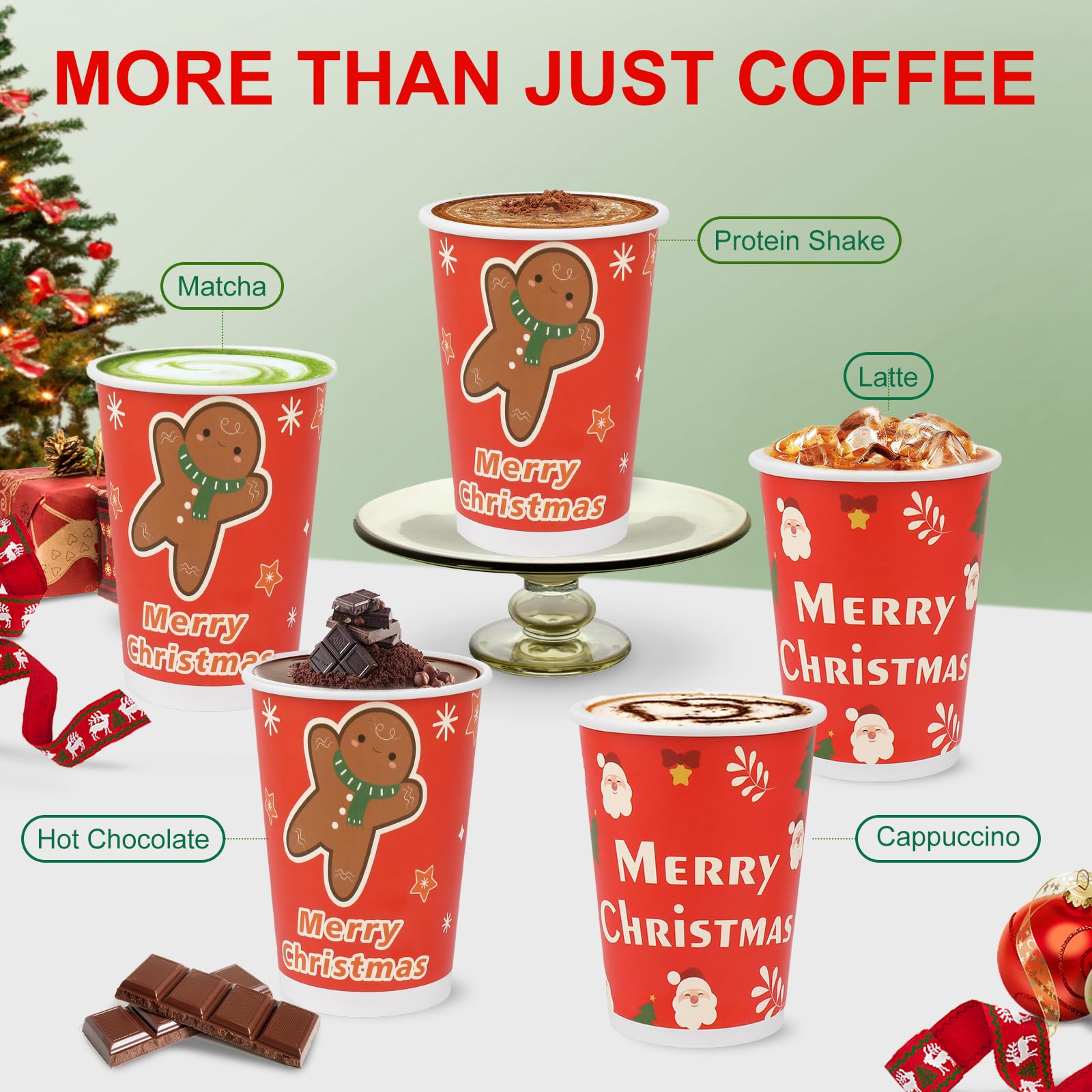 Richboom Disposable Christmas Coffee Cups - 42 Count 12 oz Cute Holiday Paper Cups for Hot Cocoa, Coffee & Cold Beverages | Perfect for Christmas Parties, Office Celebrations & Hot Chocolate Bars