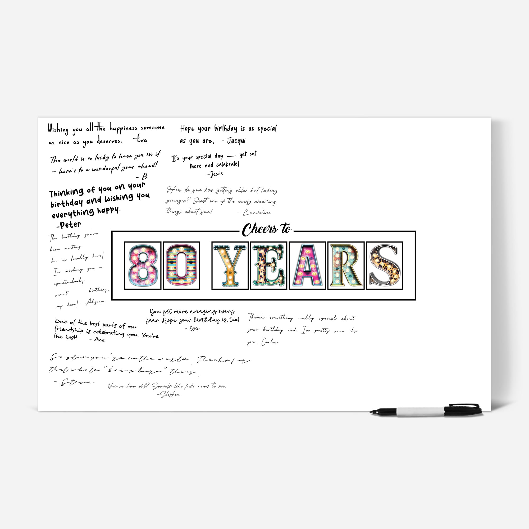 L&O Goods 80th Birthday Party Decorations - 11x17 Unframed Signature Board for Women & Men - Guest Book Alternative, Party Signing Board - Perfect for Anniversaries, Retirement & Milestone Celebrations