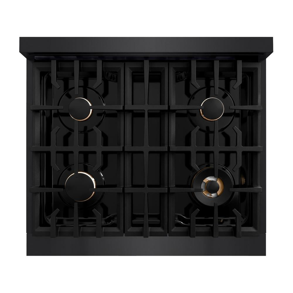 ZLINE 30-Inch 4.2 cu. ft. Black Stainless Steel Gas Range with Convection Oven & 4 Brass Burners - Perfect for Modern Kitchens, Baking & Family Cooking (HGRB BR 30)