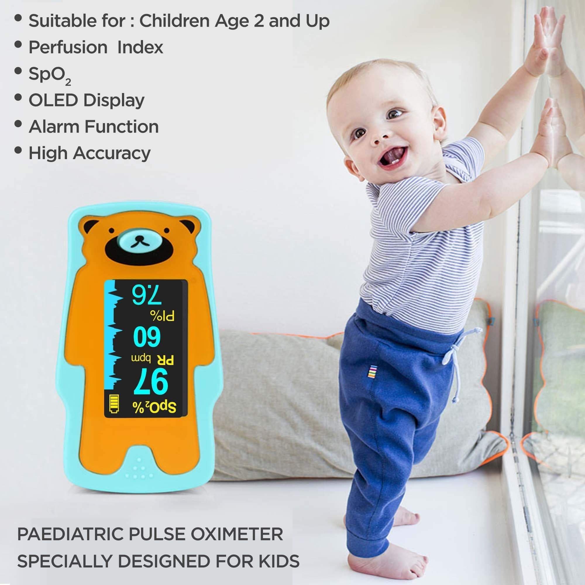 Dr Trust USA Pediatric Pulse Oximeter for Kids & Infants - Accurate Finger Oxygen Monitor with LED Display (Green) - Ideal for Home Use, Childcare, and Pediatric Clinics